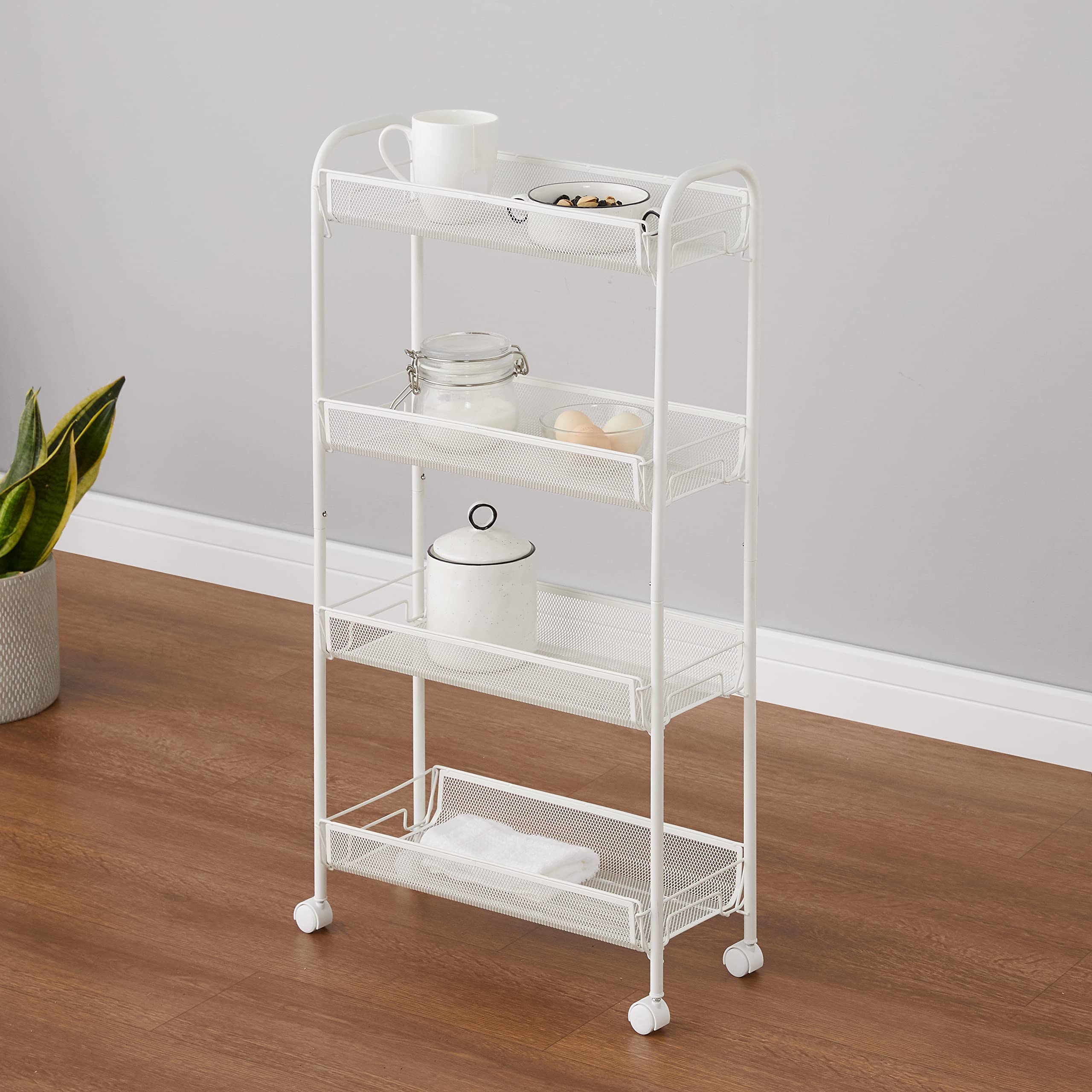 Amazon Basics carrello metallo 4 ripiani bianco rete