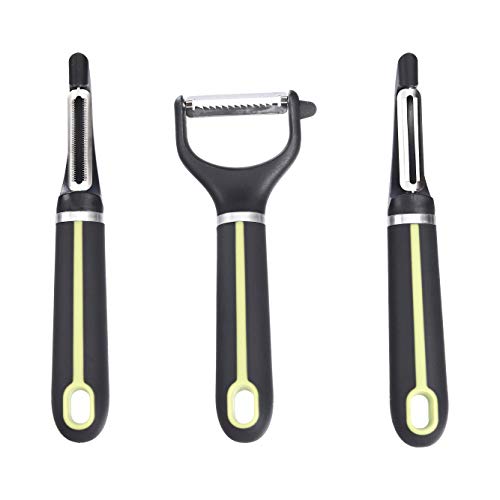 AmazonBasics Set 3 Pelaverdure Acciaio Inox Nero Verde Julienne