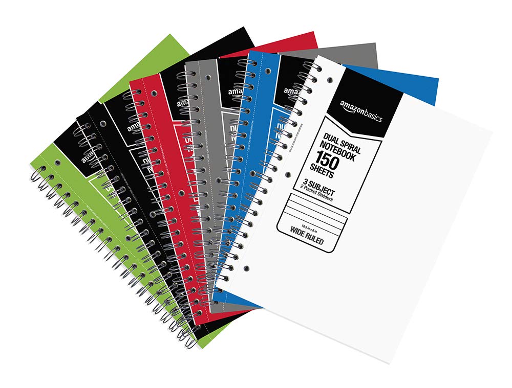 Amazon Basics Quaderni a Righe Larghe 3 Soggetti 6 Pezzi
