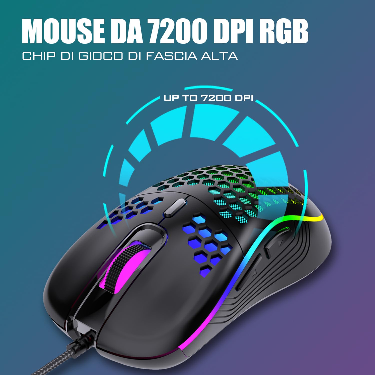RedThunder K62 Kit Tastiera Mouse Gaming RGB 60% Nero 7200 DPI