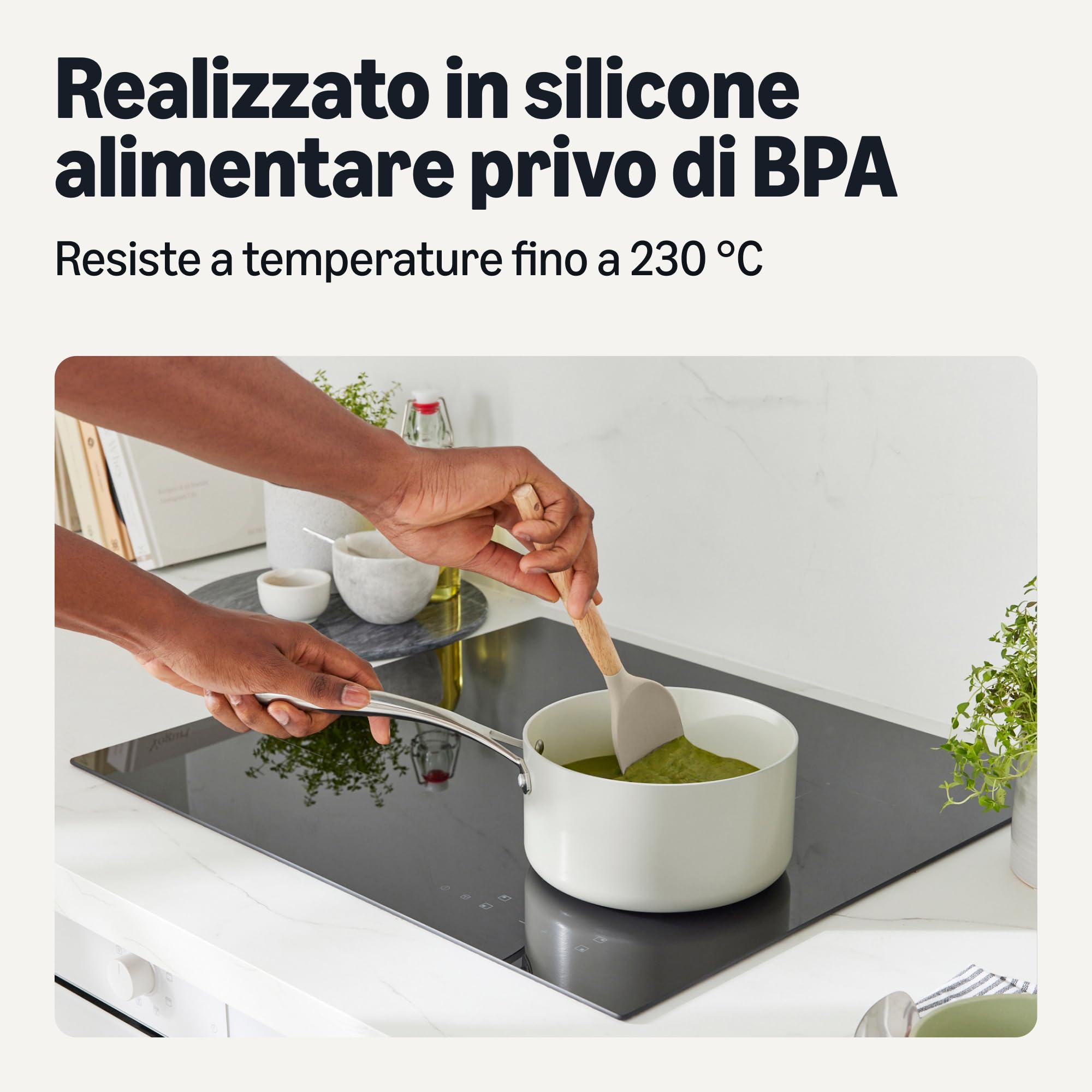 Amazon Basics utensili cucina silicone 14 pezzi grigio lino legno
