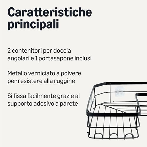Amazon Basics Mensola Doccia a L Acciaio Inox Set 3 Nero Antiruggine