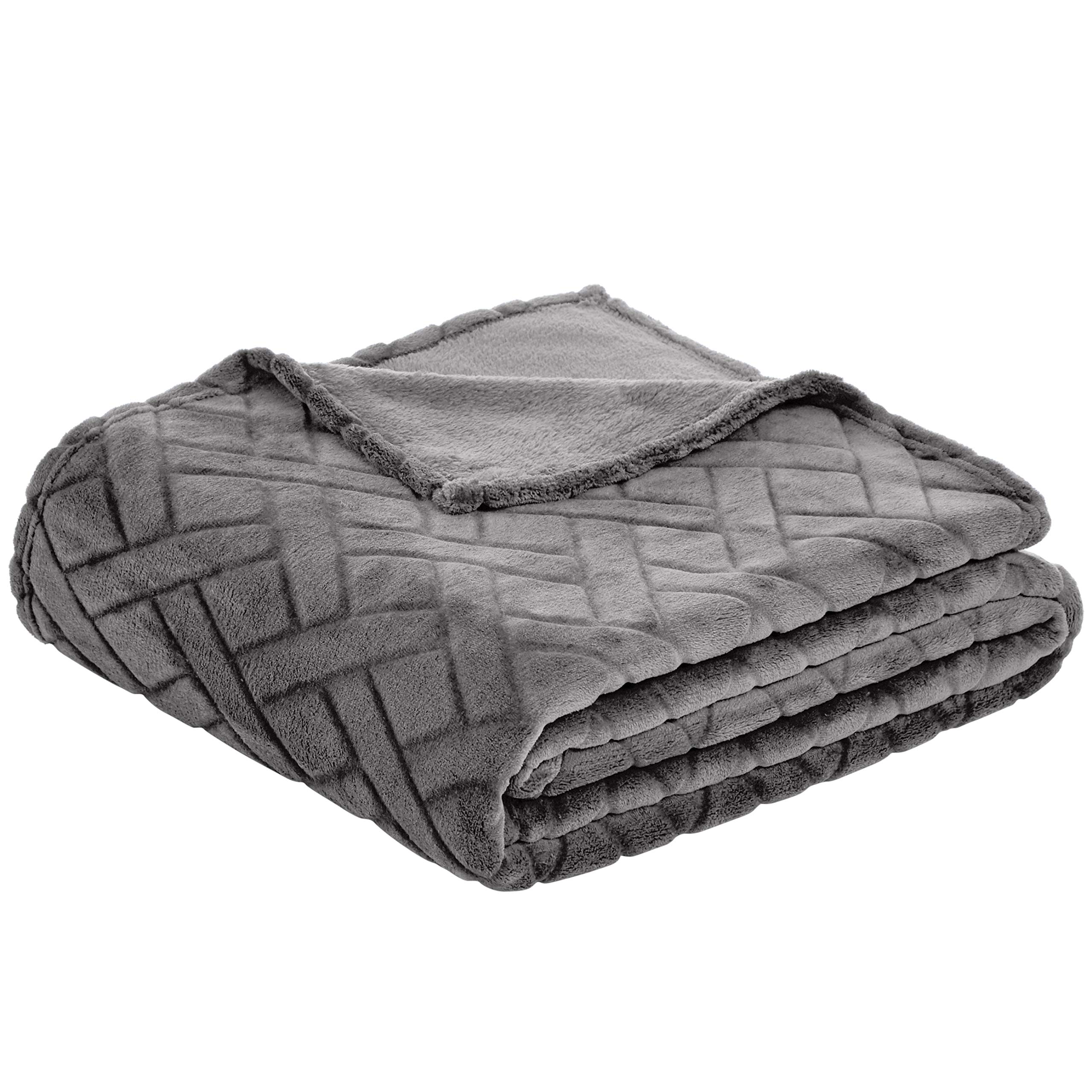 AmazonBasics Copriletto Plaid Pile Grigio 220x240 Morbido