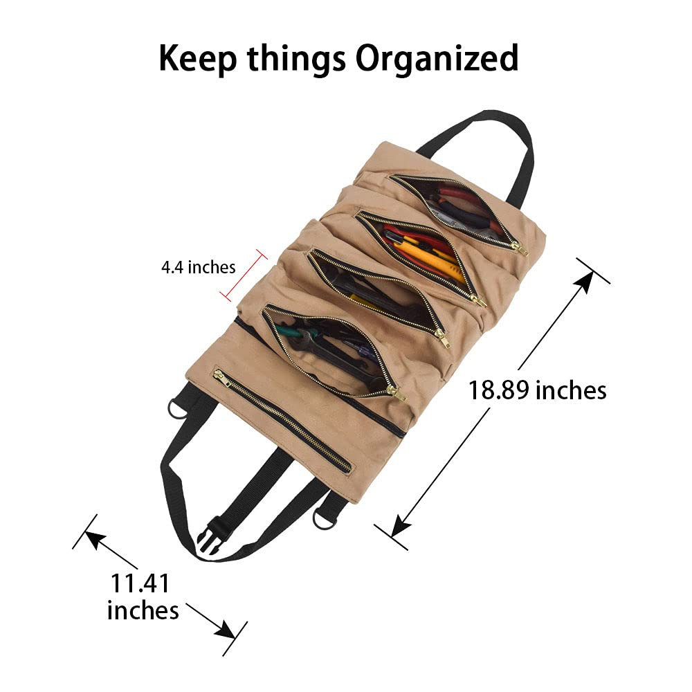 RealPlus Borsa Attrezzi Arrotolabile 5 Tasche Cachi Tela
