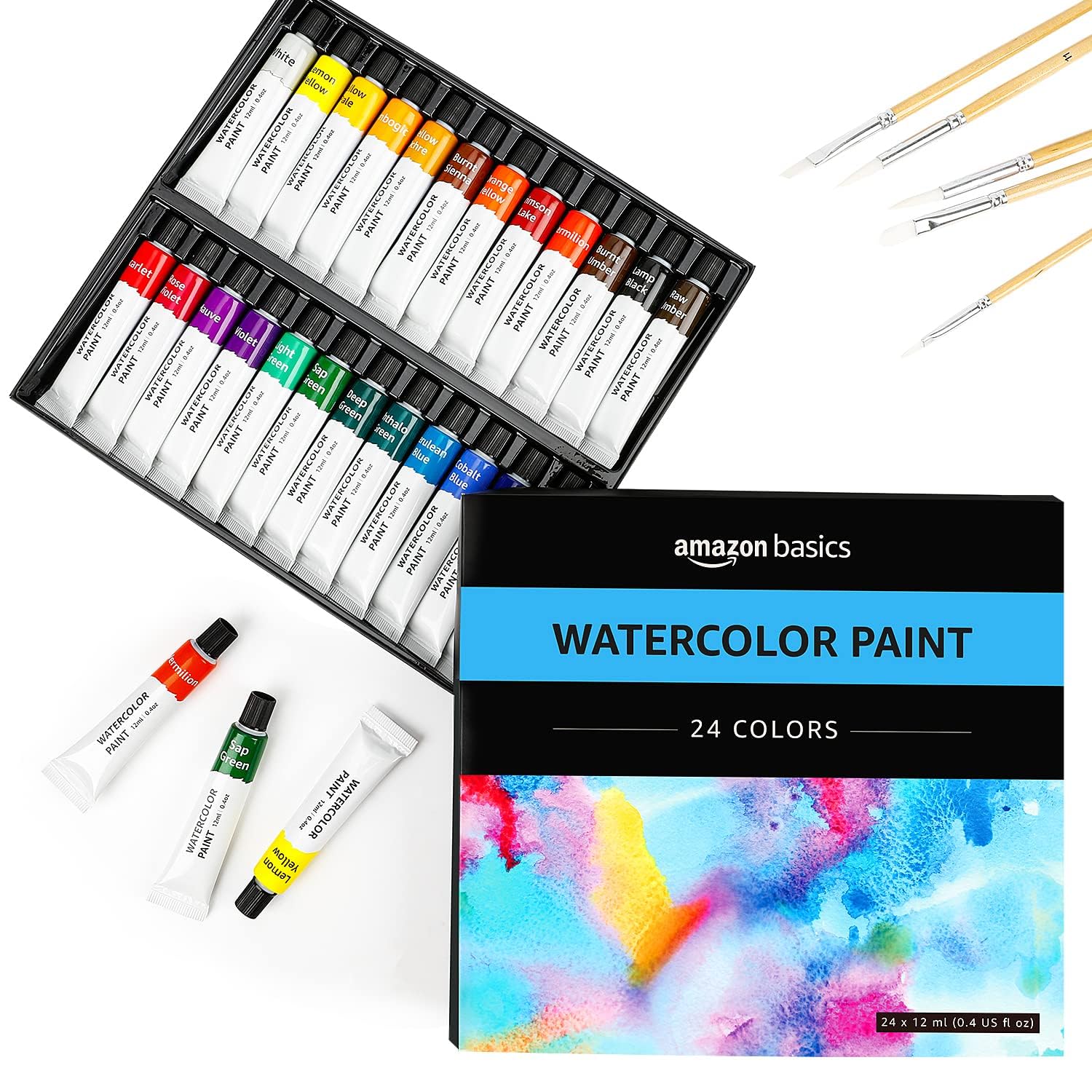AmazonBasics Acquerelli 24 Tubetti 12 ml Colori Assortiti