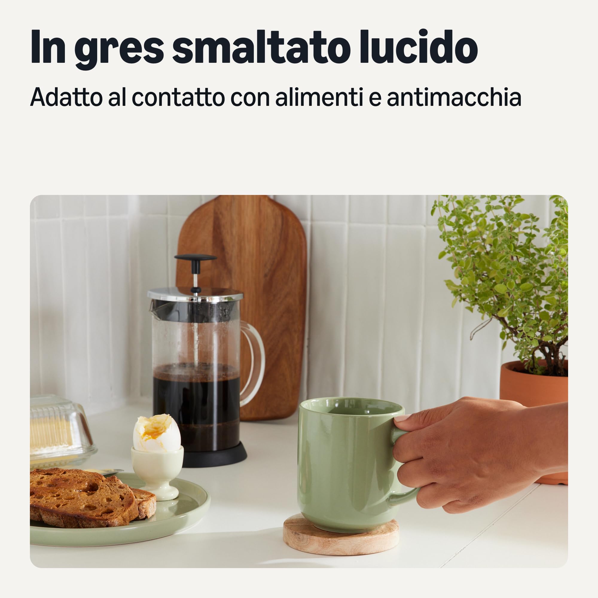 Amazon Basics Tazze Mug Caffè Gres Verde Oliva 473 ml 6 Pezzi