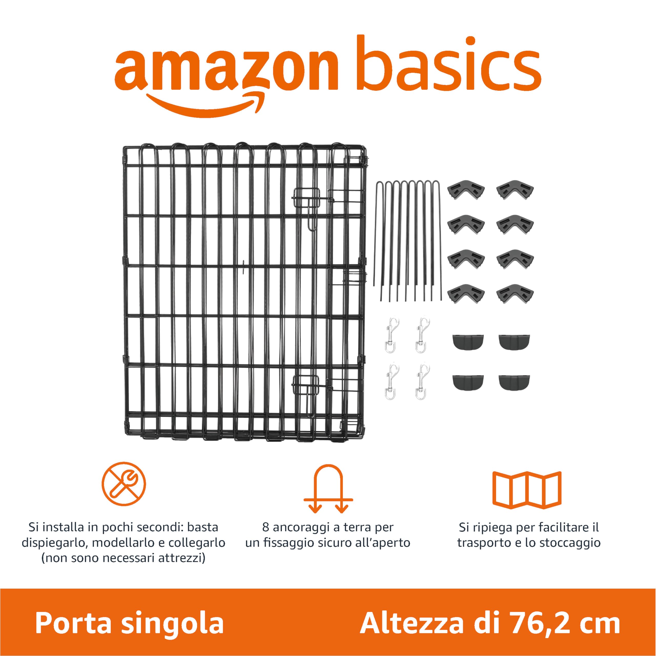Amazon Basics Recinto Cani Metallo Nero 8 Pannelli 76 cm Pieghevole