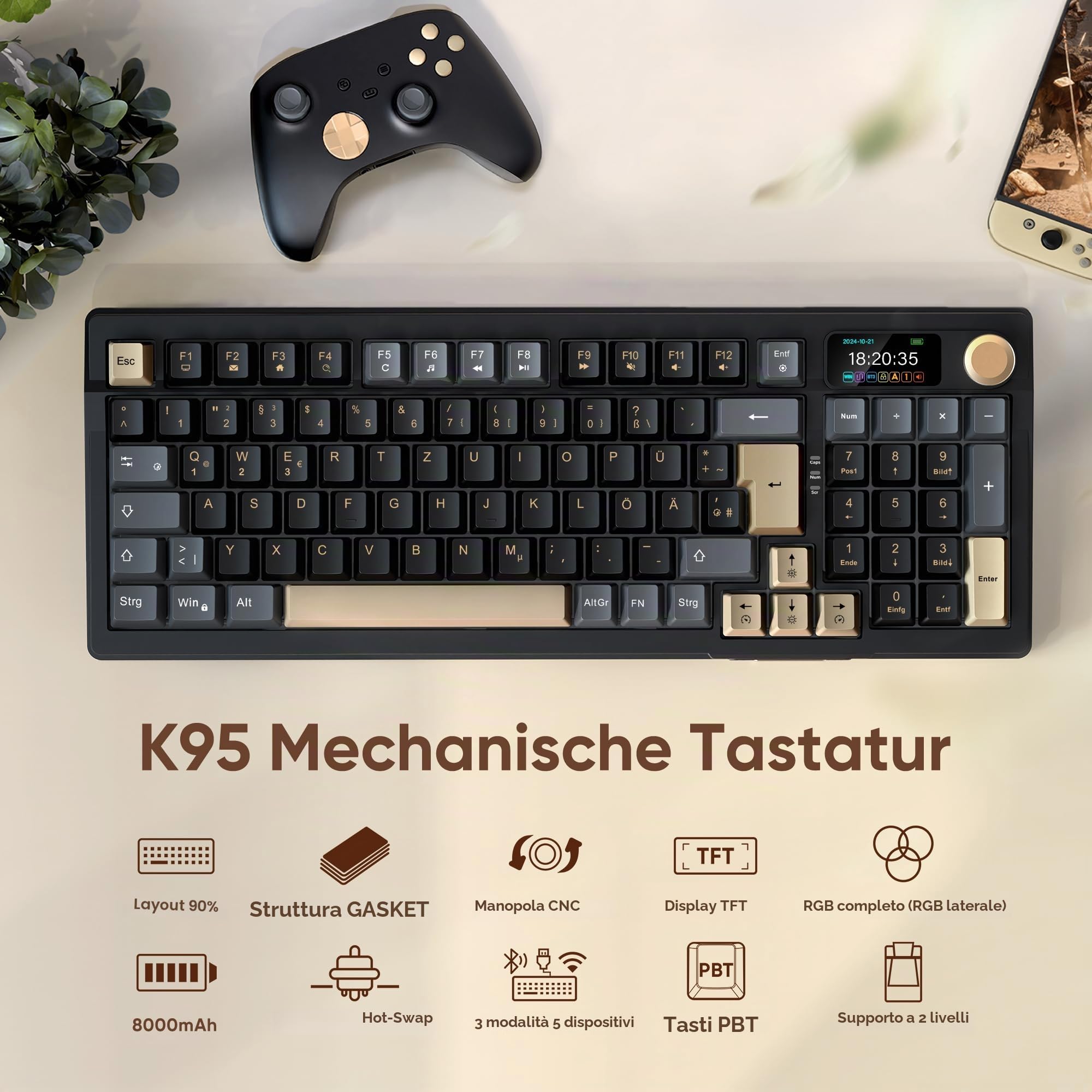 RedThunder K95-BGP tastiera gaming wireless QWERTZ RGB
