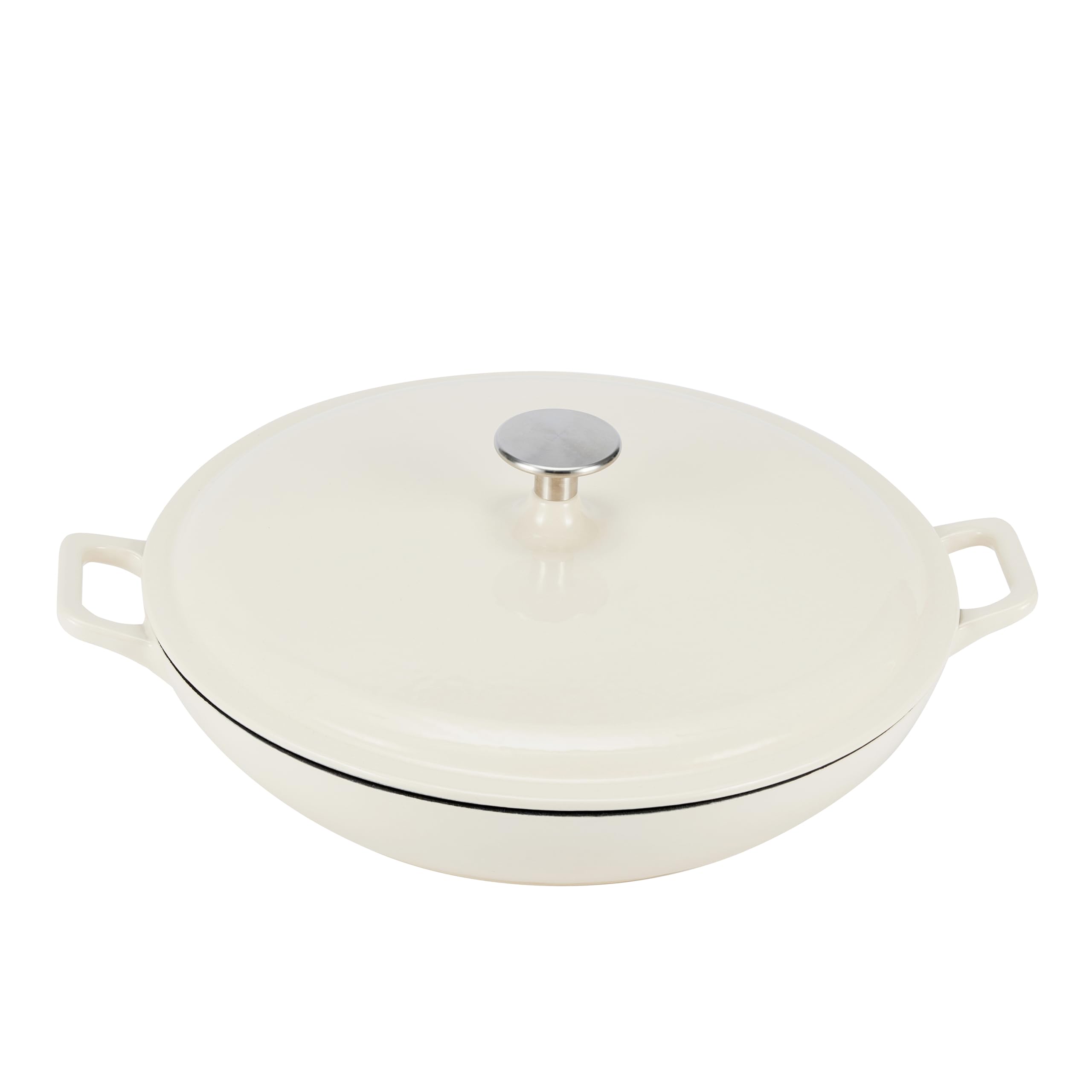 Amazon Basics Casseruola Bassa Ghisa Smaltata 3,1L Bianca