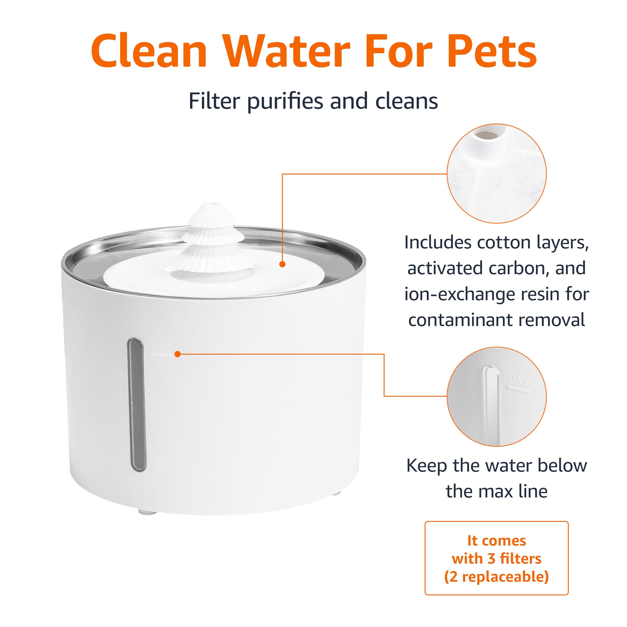 Amazon Basics fontana acqua gatti 3 L acciaio inox bianca