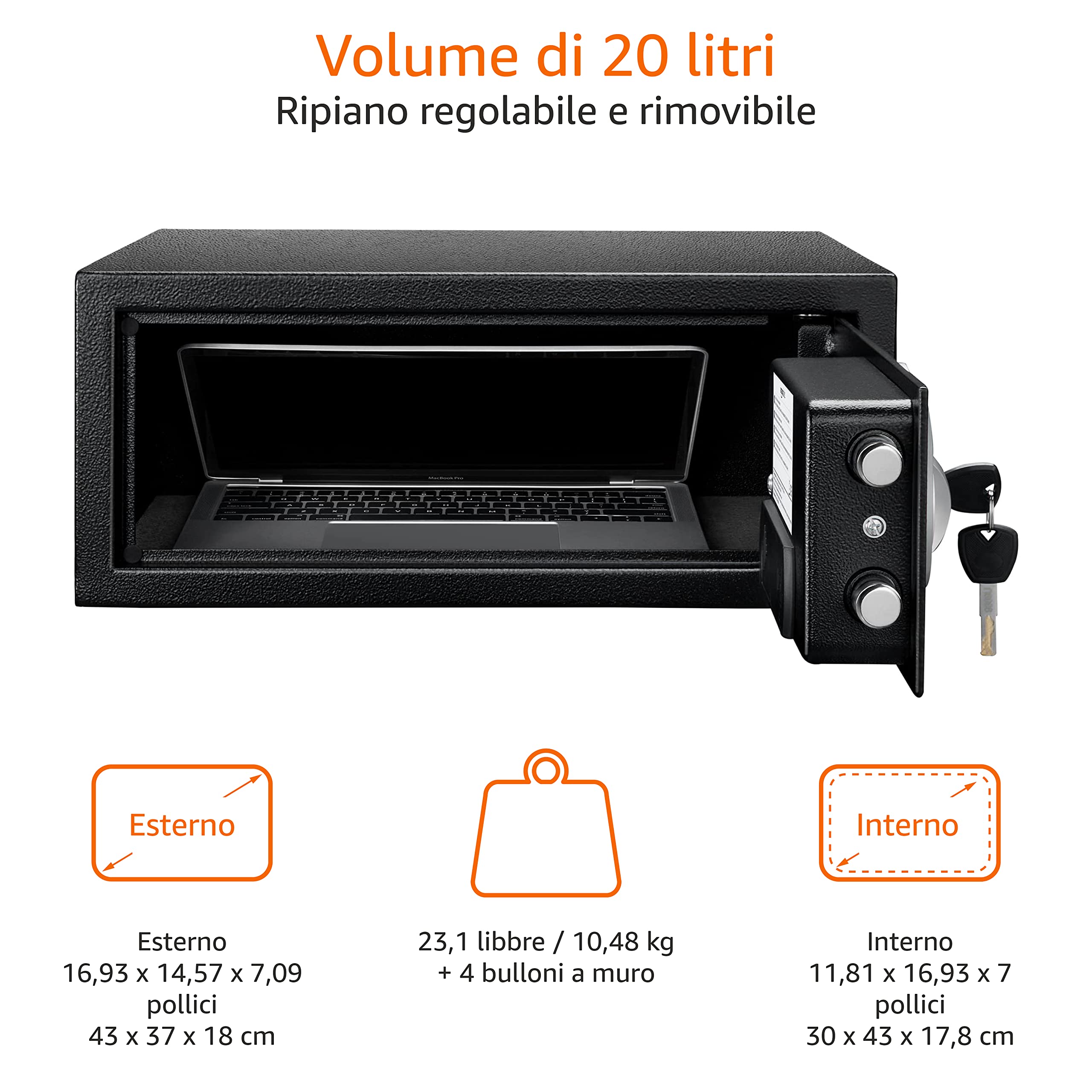 Amazon Basics 20L cassaforte acciaio tastiera nera 20 litri