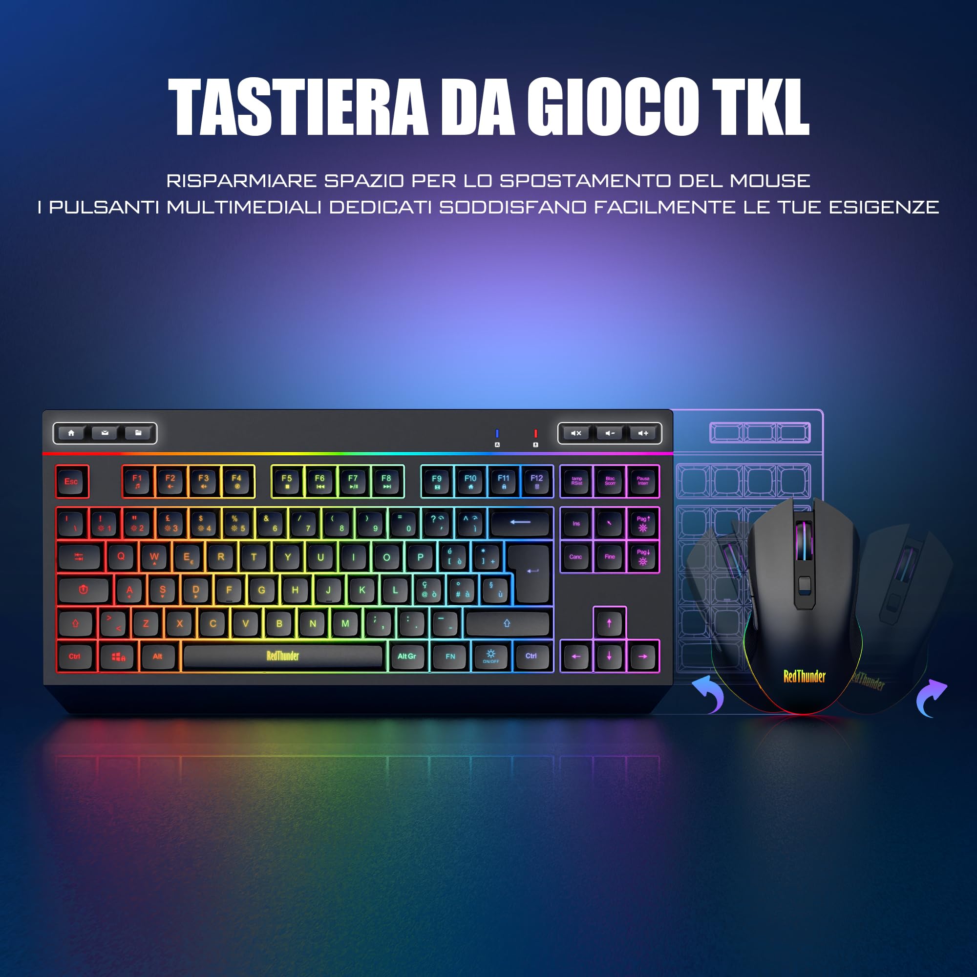 RedThunder K20 tastiera wireless gaming RGB nero layout IT