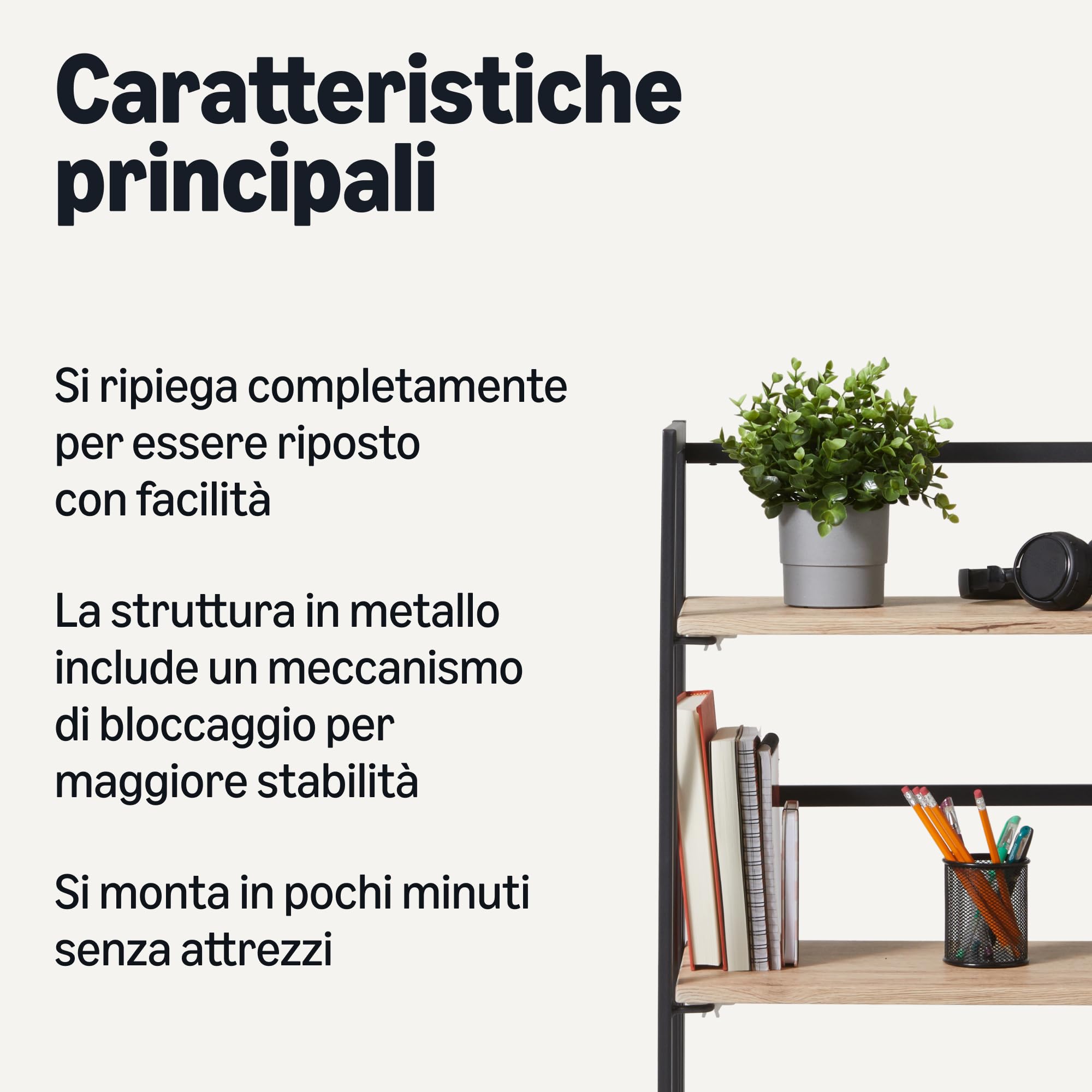 Amazon Basics libreria pieghevole 4 ripiani rovere 125 cm