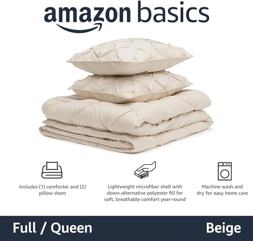 Amazon Basics set copripiumino 3 pezzi beige plissettato
