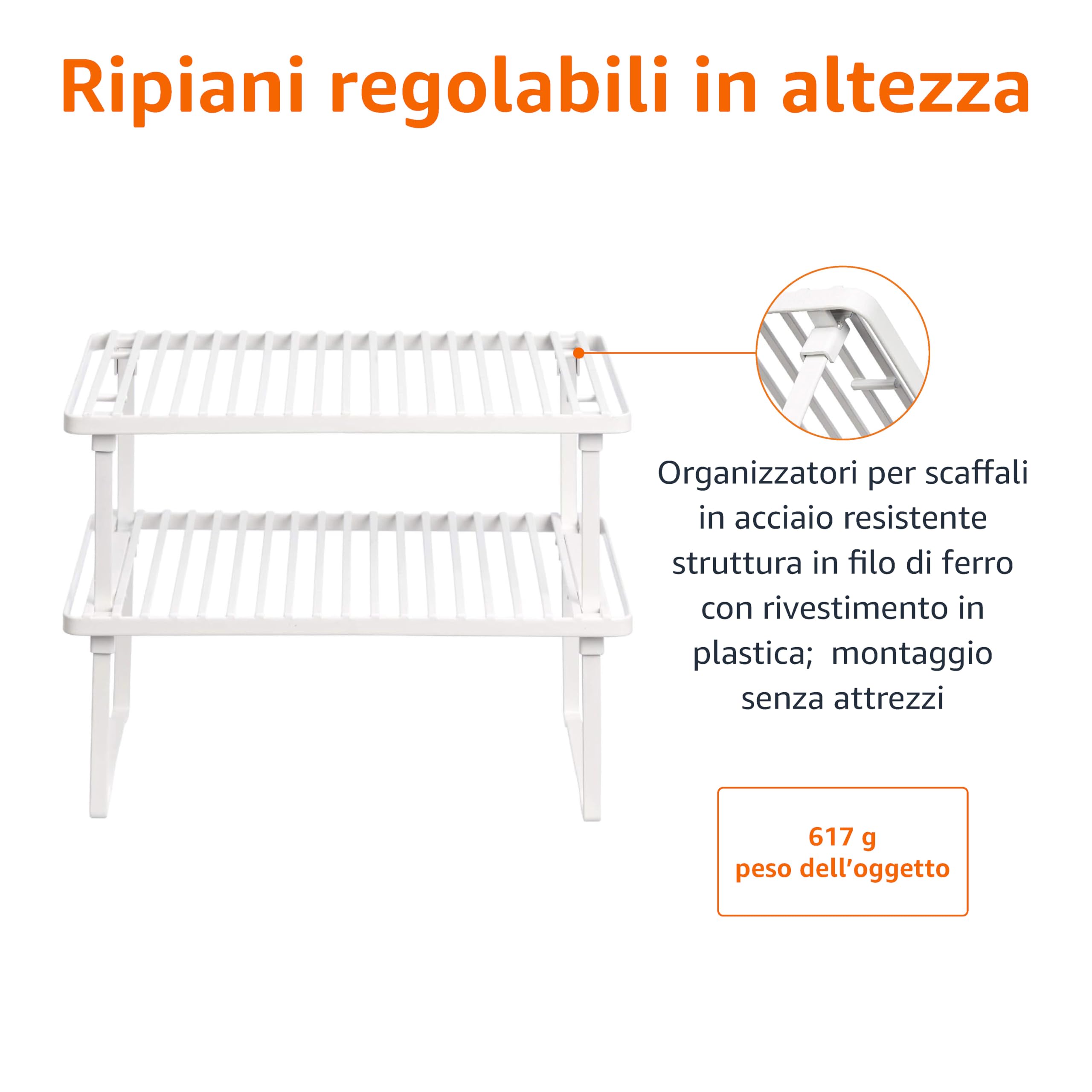 AmazonBasics Ripiani Cucina Impilabili Bianchi 2 Pezzi Acciaio