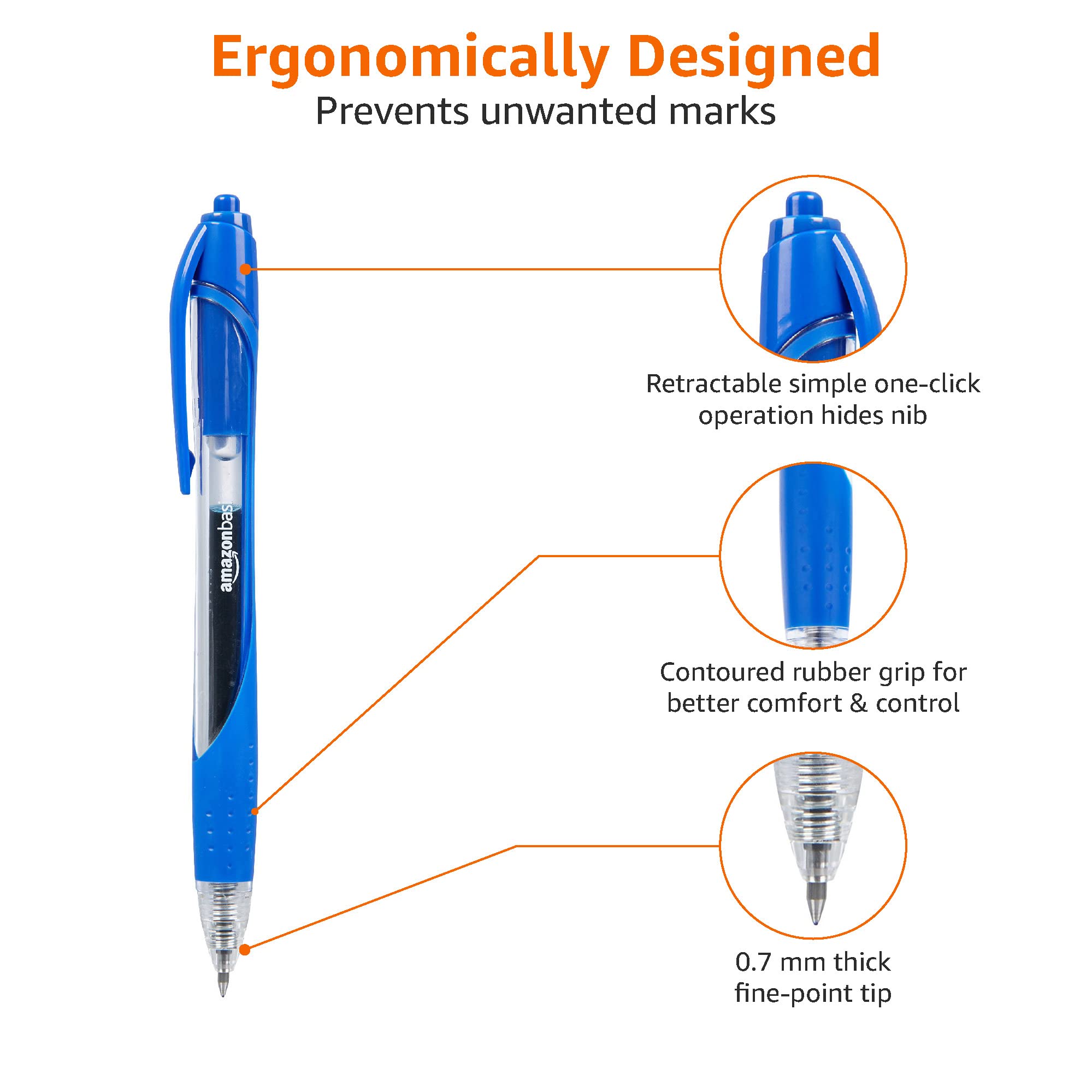 AmazonBasics Penne Gel Blu 0,7 mm 12 Pezzi Asciugatura Rapida