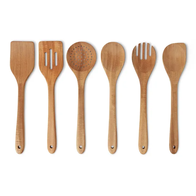 AmazonBasics Set Utensili Cucina Legno 6 Pezzi Acacia
