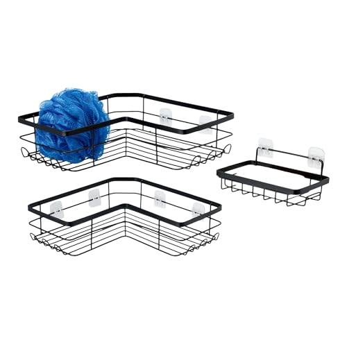 Amazon Basics Mensola Doccia a L Acciaio Inox Set 3 Nero Antiruggine
