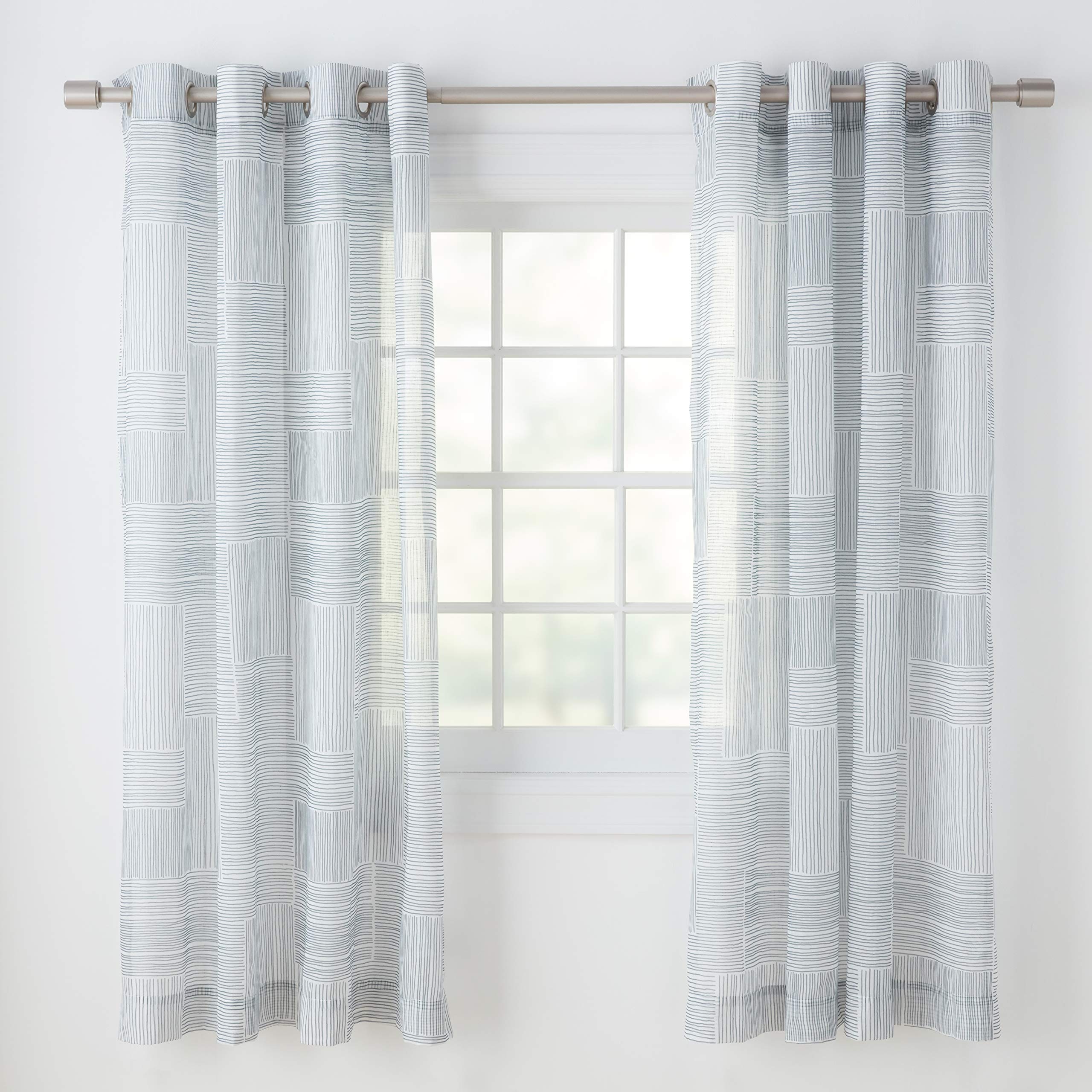 AmazonBasics Painterly Grid Tenda Velata 127x160cm Grigia 2 Pezzi
