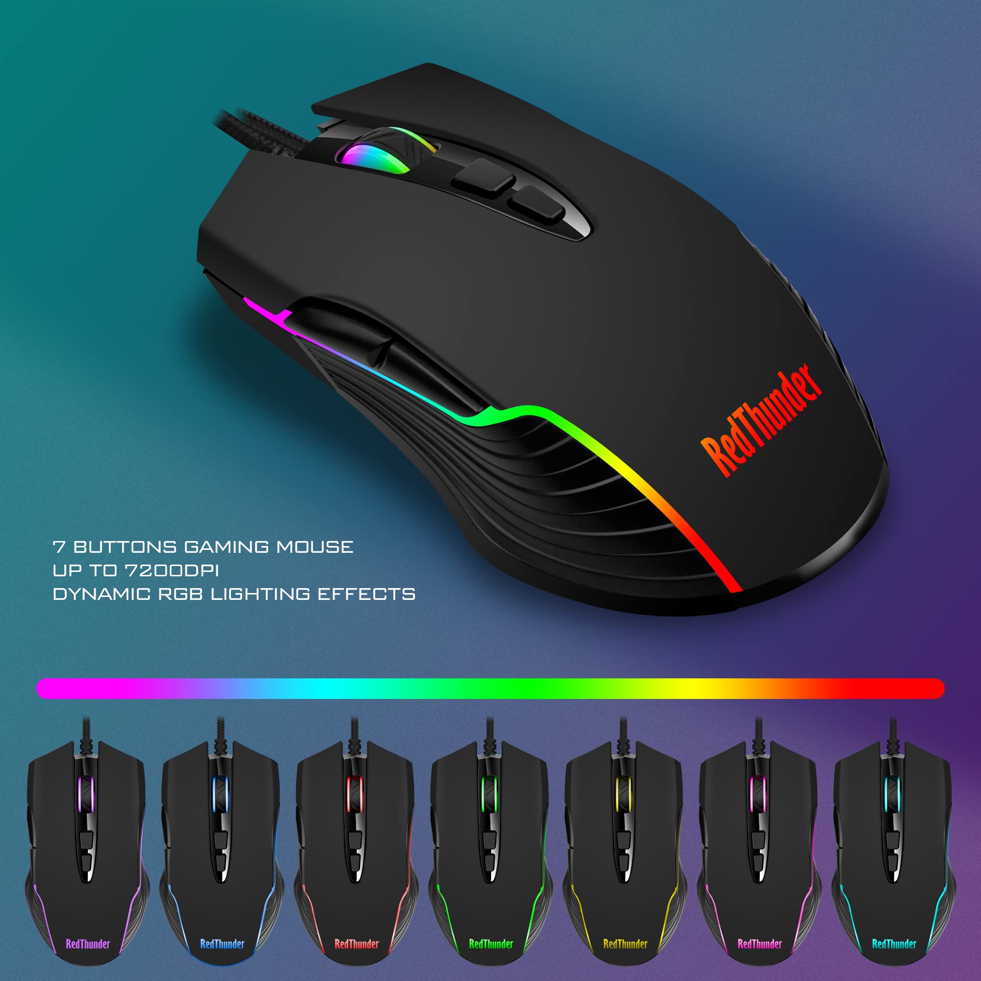 RedThunder K10 Combo Tastiera e Mouse Cablati RGB con Poggiapolsi