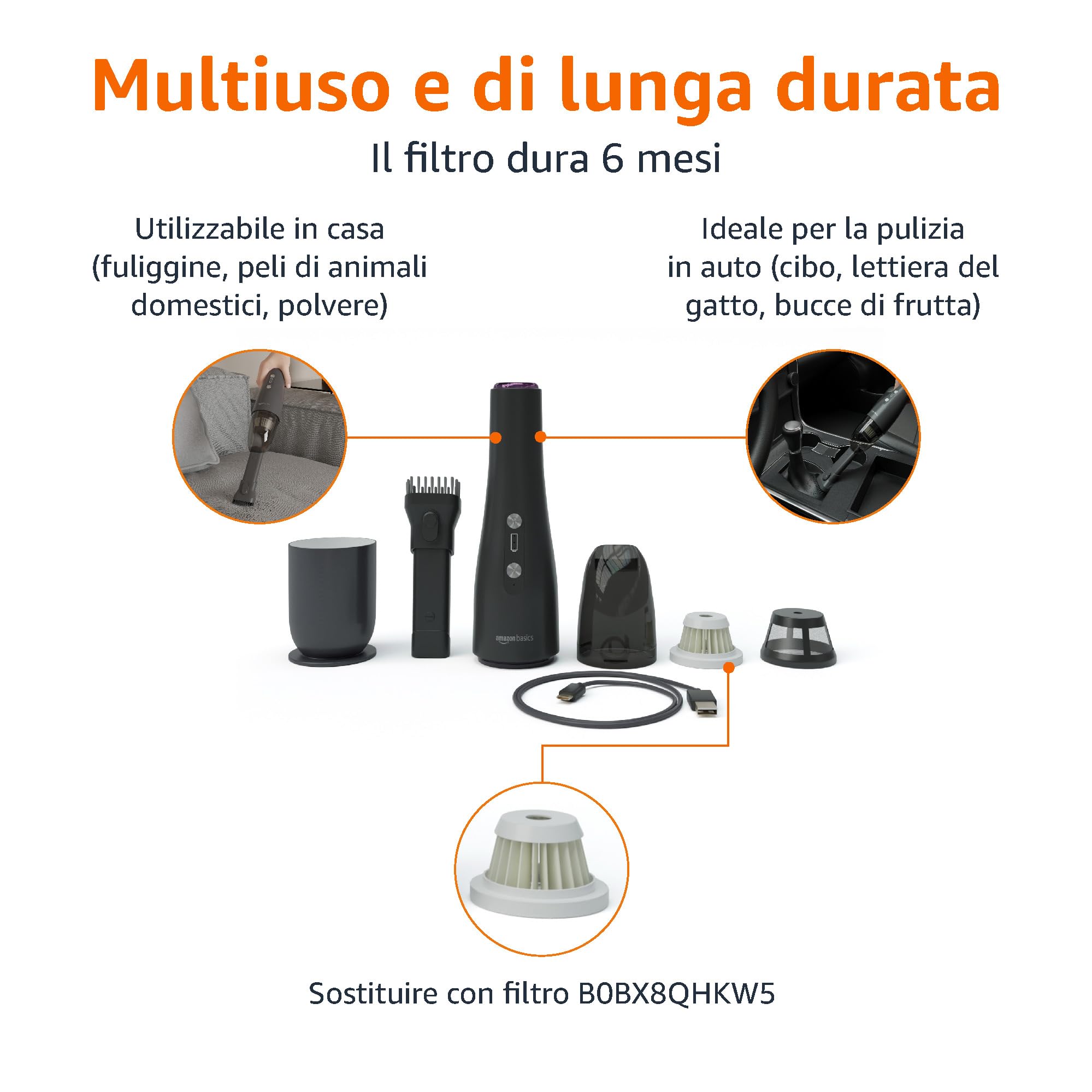 AmazonBasics Aspirapolvere Manuale Senza Fili Nero USB