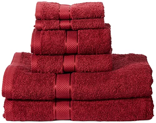 AmazonBasics Set Asciugamani Cotone 6 Pezzi Rosso assorbente