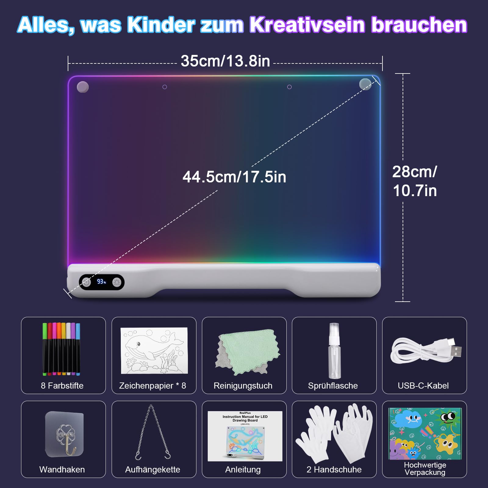 RealPlus Lavagna LED 41cm Ricaricabile 10 Modalità