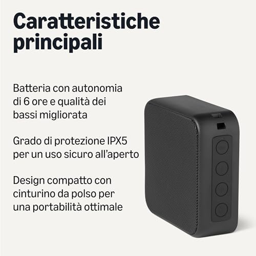 Amazon Basics Altoparlante Bluetooth Portatile 5.3 Nero IPX5