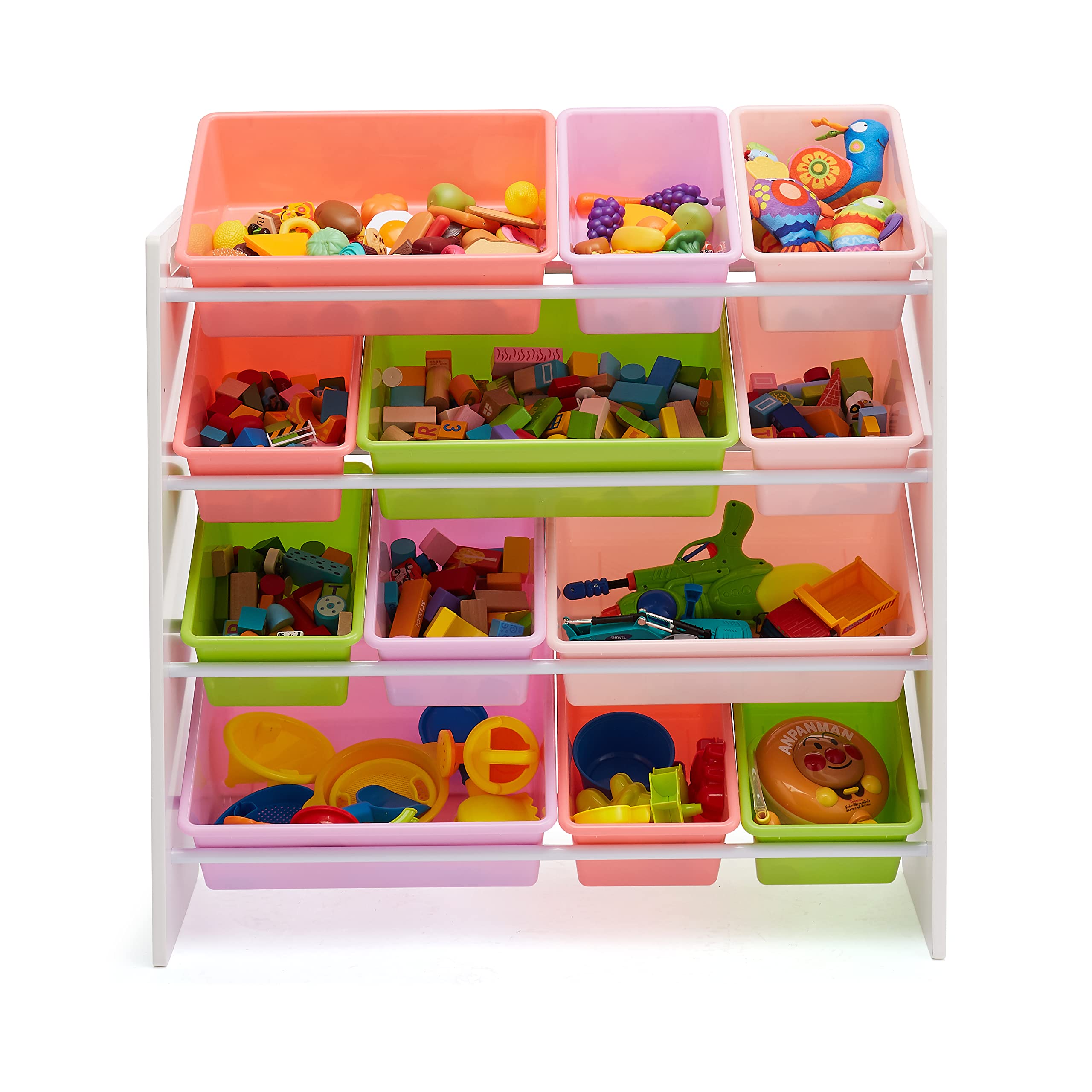 Amazon Basics Organizer Giocattoli 12 Contenitori Bianco Rosa Legno