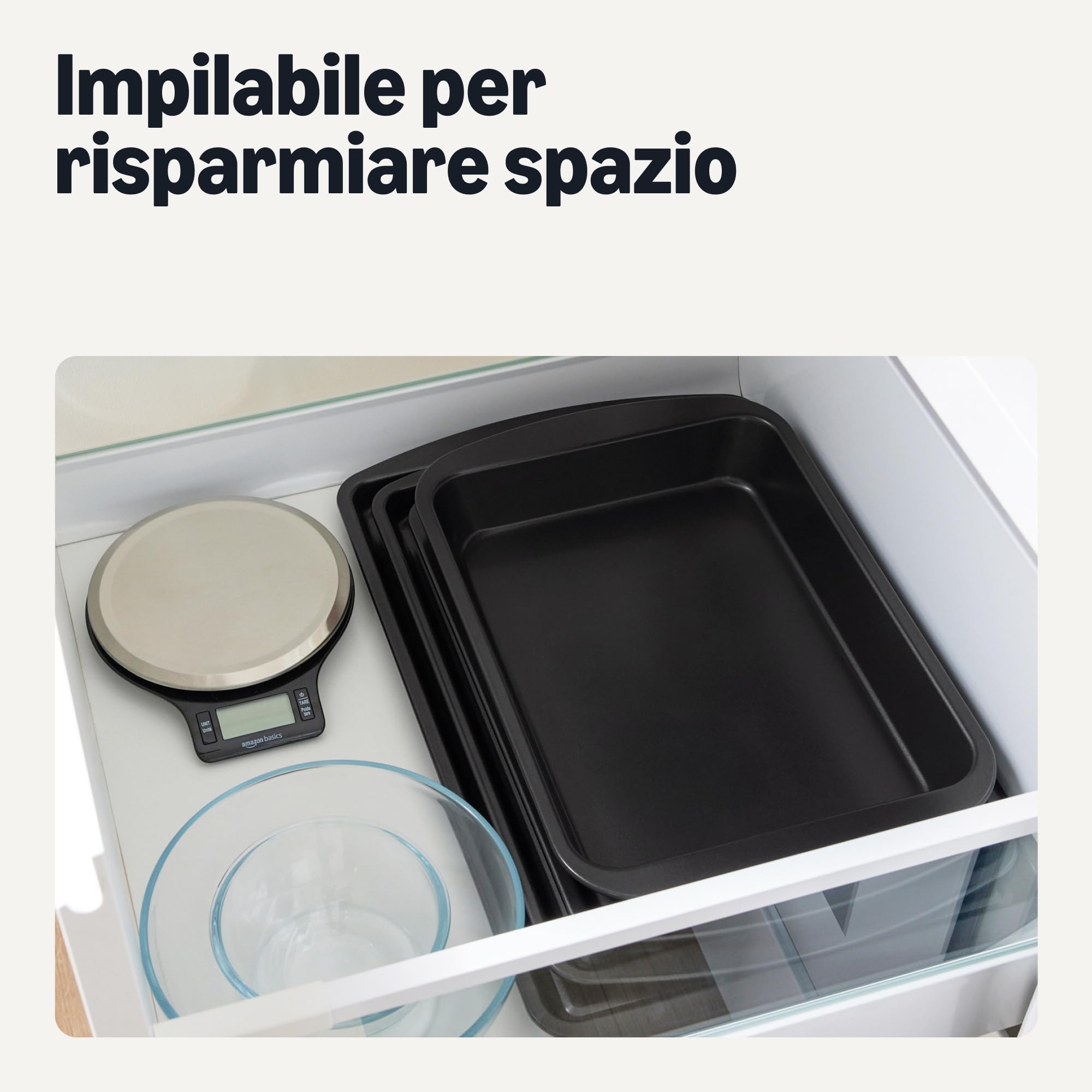 Amazon Basics Set 3 Teglie Forno Antiaderenti Impilabili