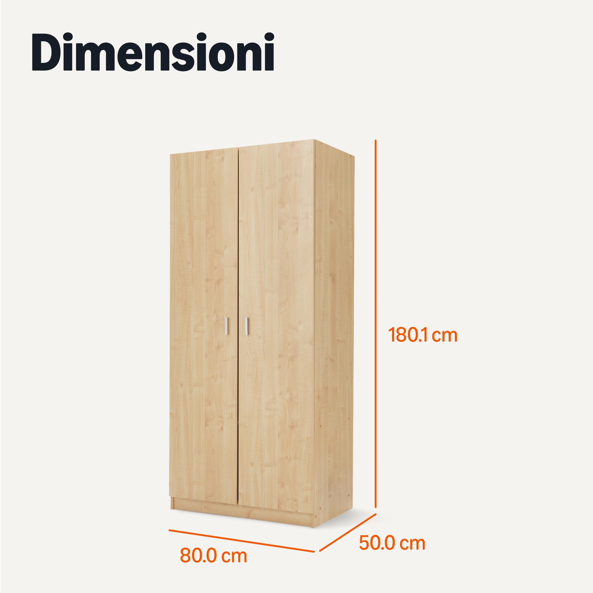 AmazonBasics Guardaroba Legno 2 Ante Quercia 80x180 cm