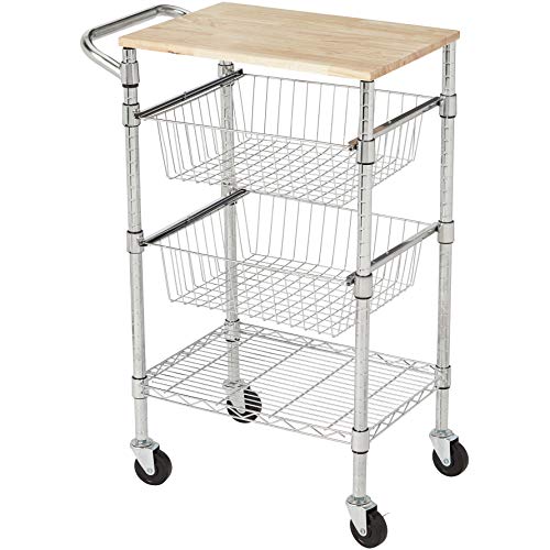 AmazonBasics Carrello cucina 3 ripiani ruote argento