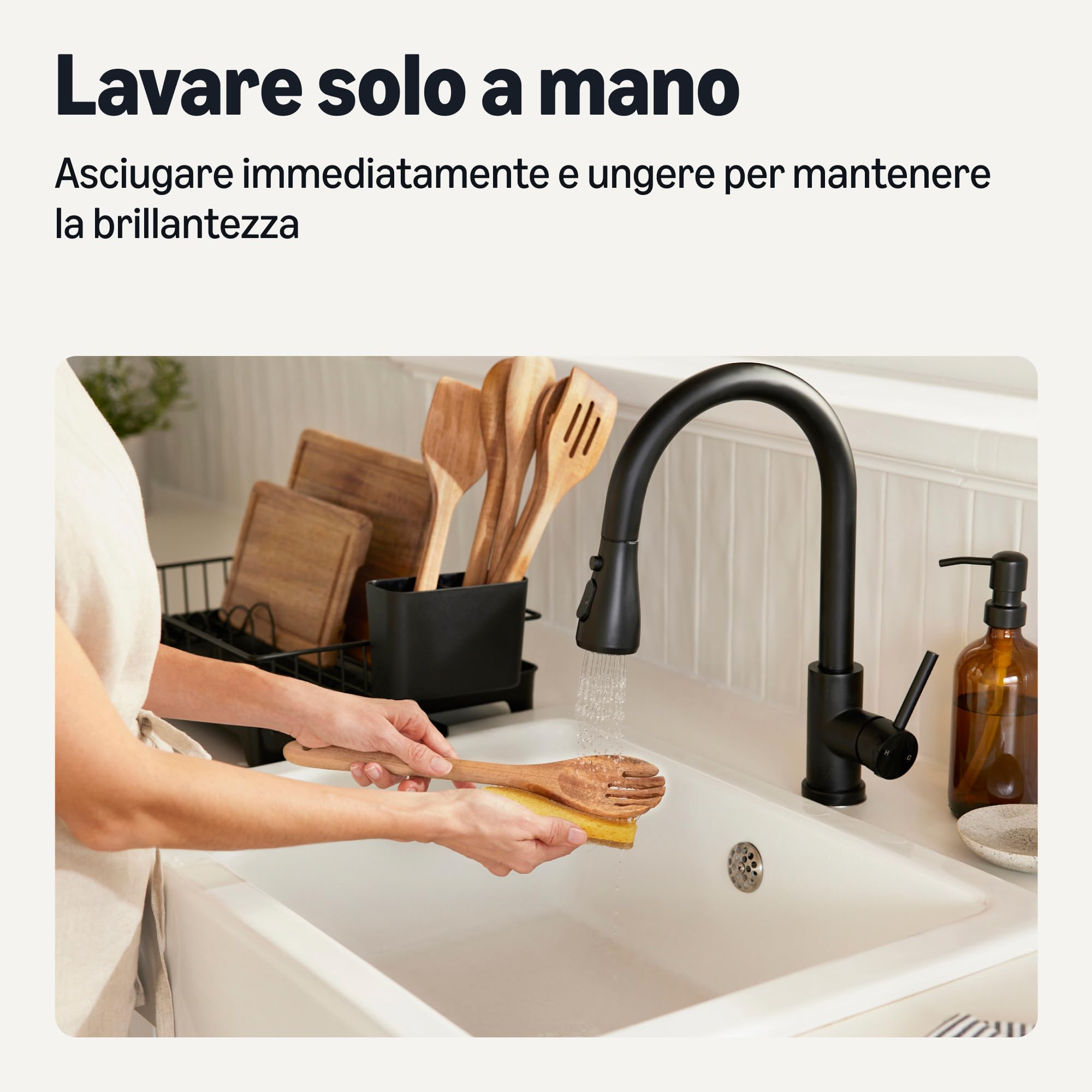 AmazonBasics Set Utensili Cucina Legno 6 Pezzi Acacia