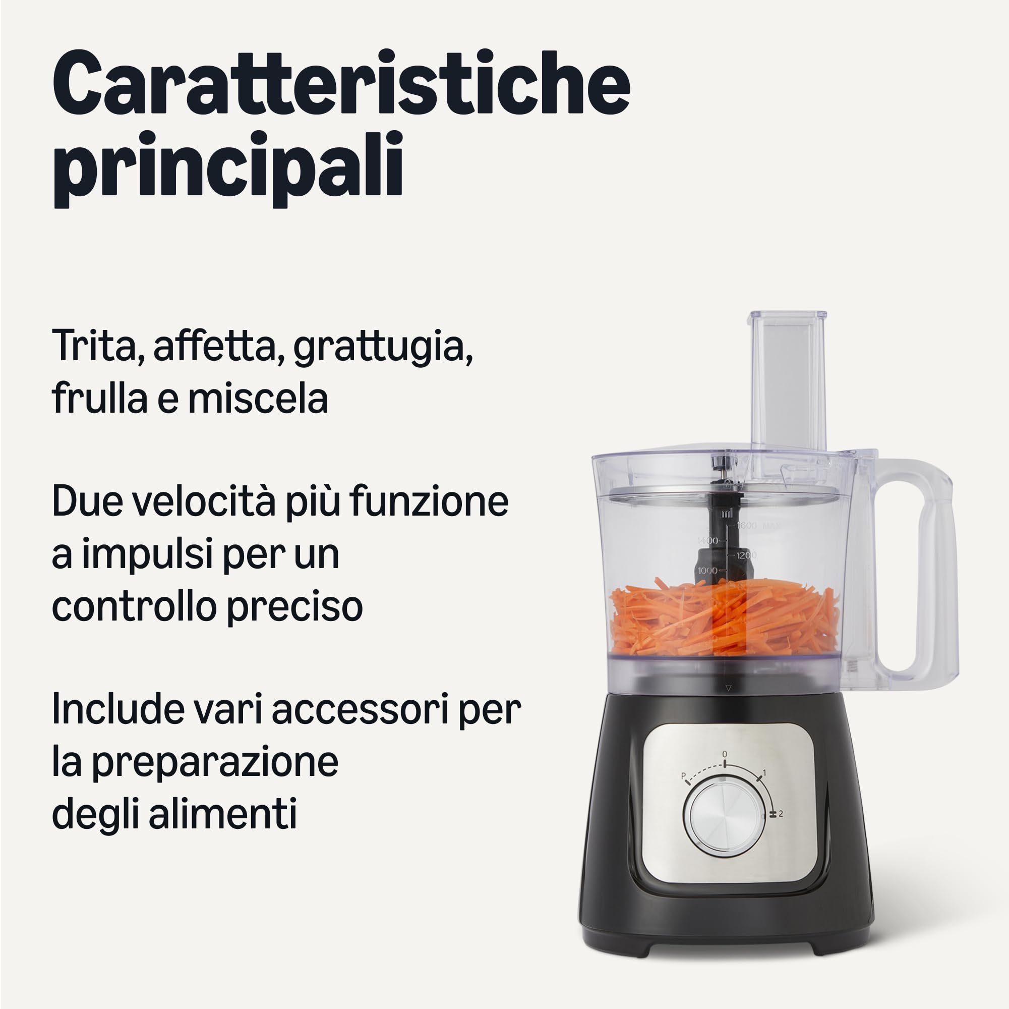 Amazon Basics Robot Cucina 800W Nero 2,4 L con Frullatore