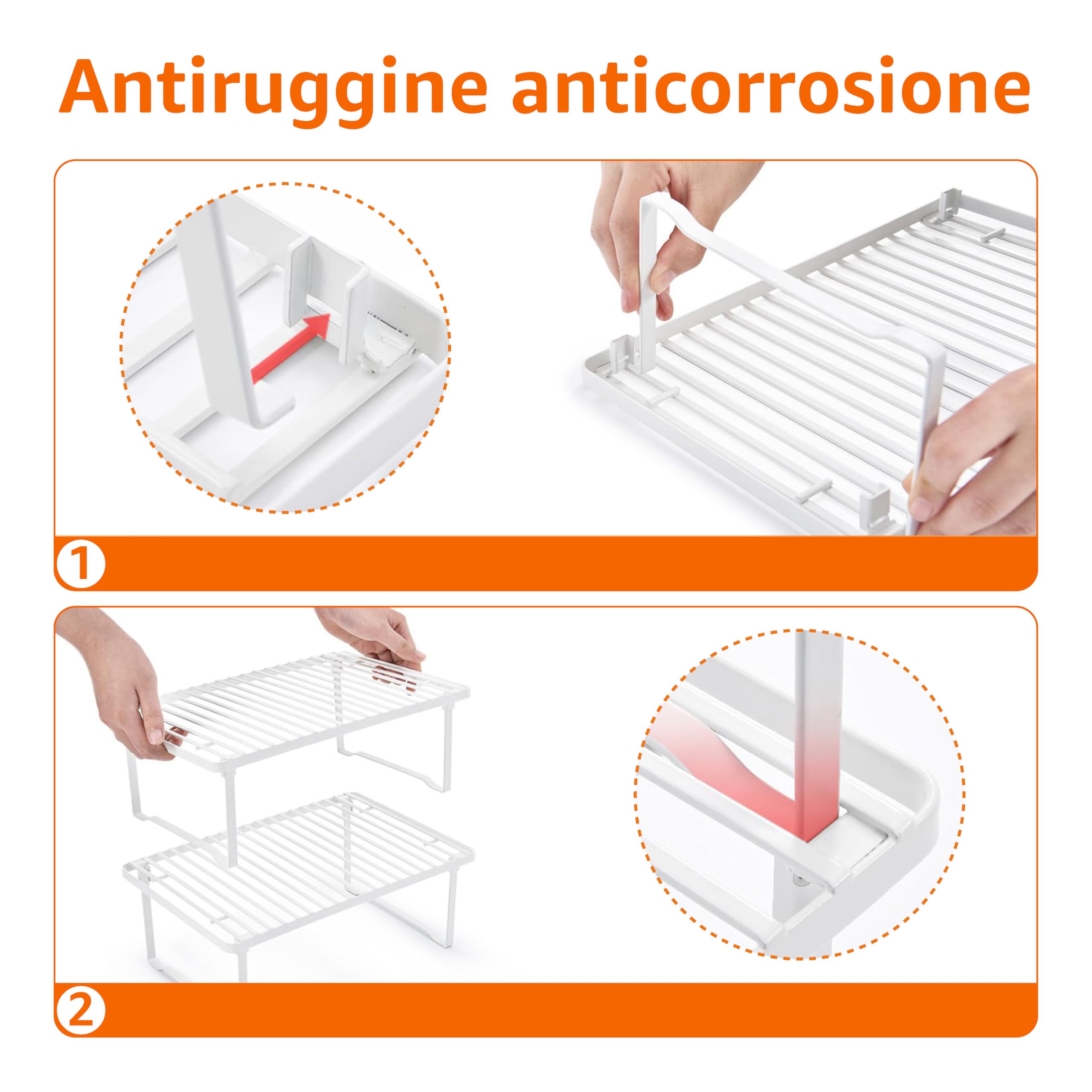 AmazonBasics Ripiani Cucina Impilabili Bianchi 2 Pezzi Acciaio