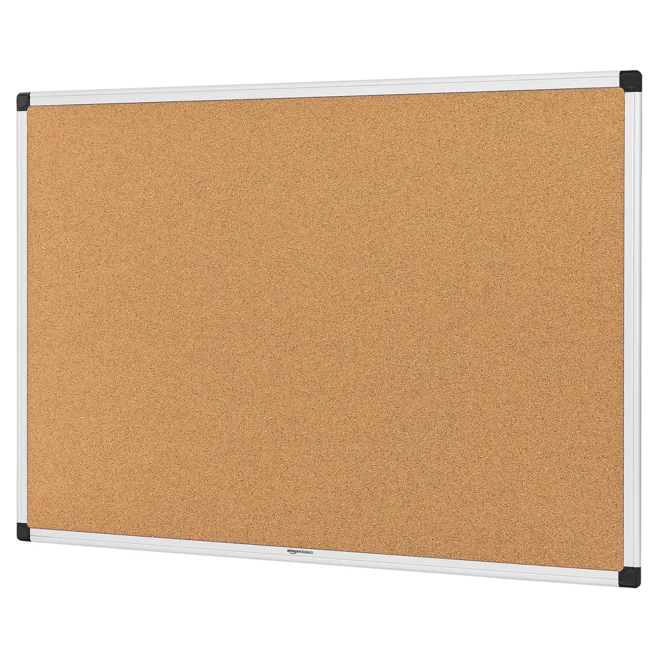 Amazon Basics Bacheca Sughero 90x60 cm Alluminio Argento