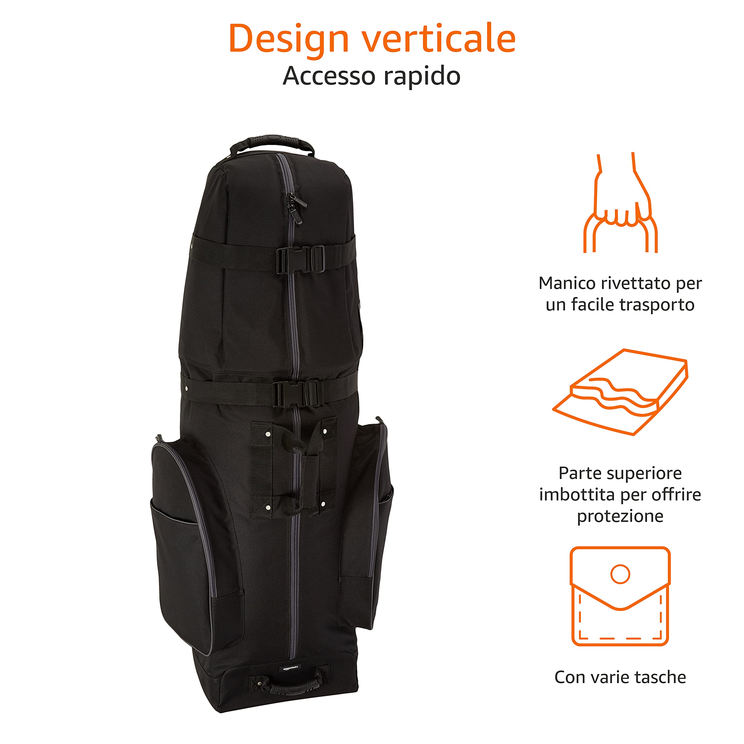 Amazon Basics Borsa golf da viaggio lati morbidi nera 127 cm