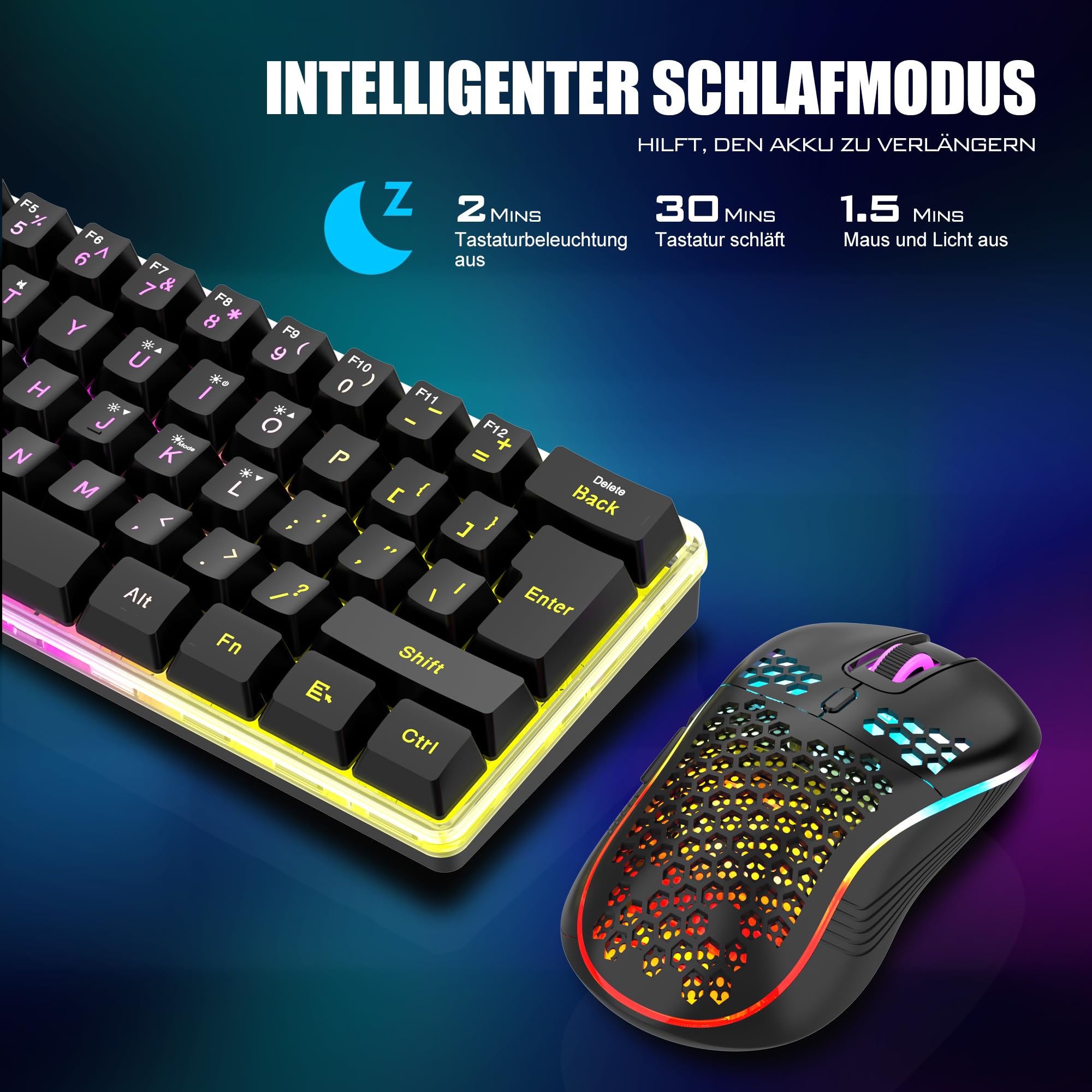RedThunder K62 combo tastiera e mouse wireless 60% nero QWERTZ