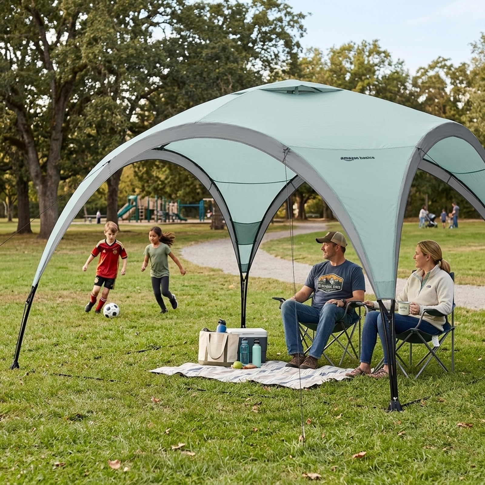 Amazon Basics Gazebo Giardino Spiaggia 3,65x3,65 m Verde