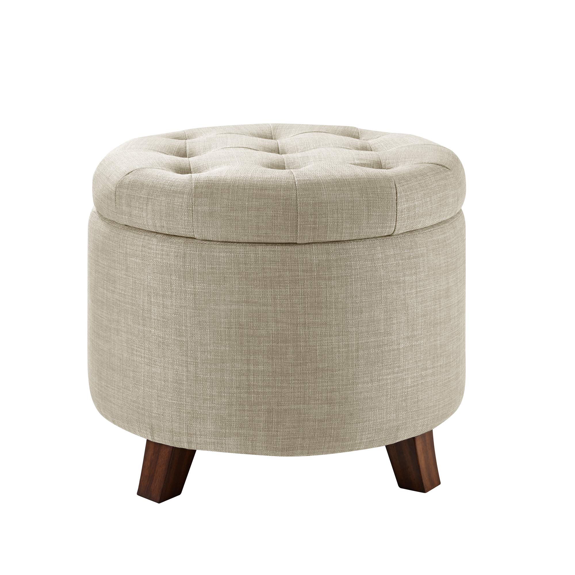 Amazon Basics Sgabello Imbottito Rotondo Beige Pouf Contenitore