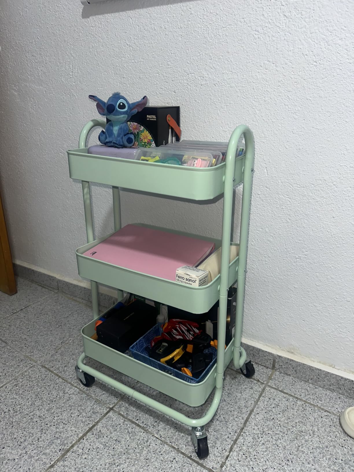 AmazonBasics carrello 3 scomparti verde menta con ruote