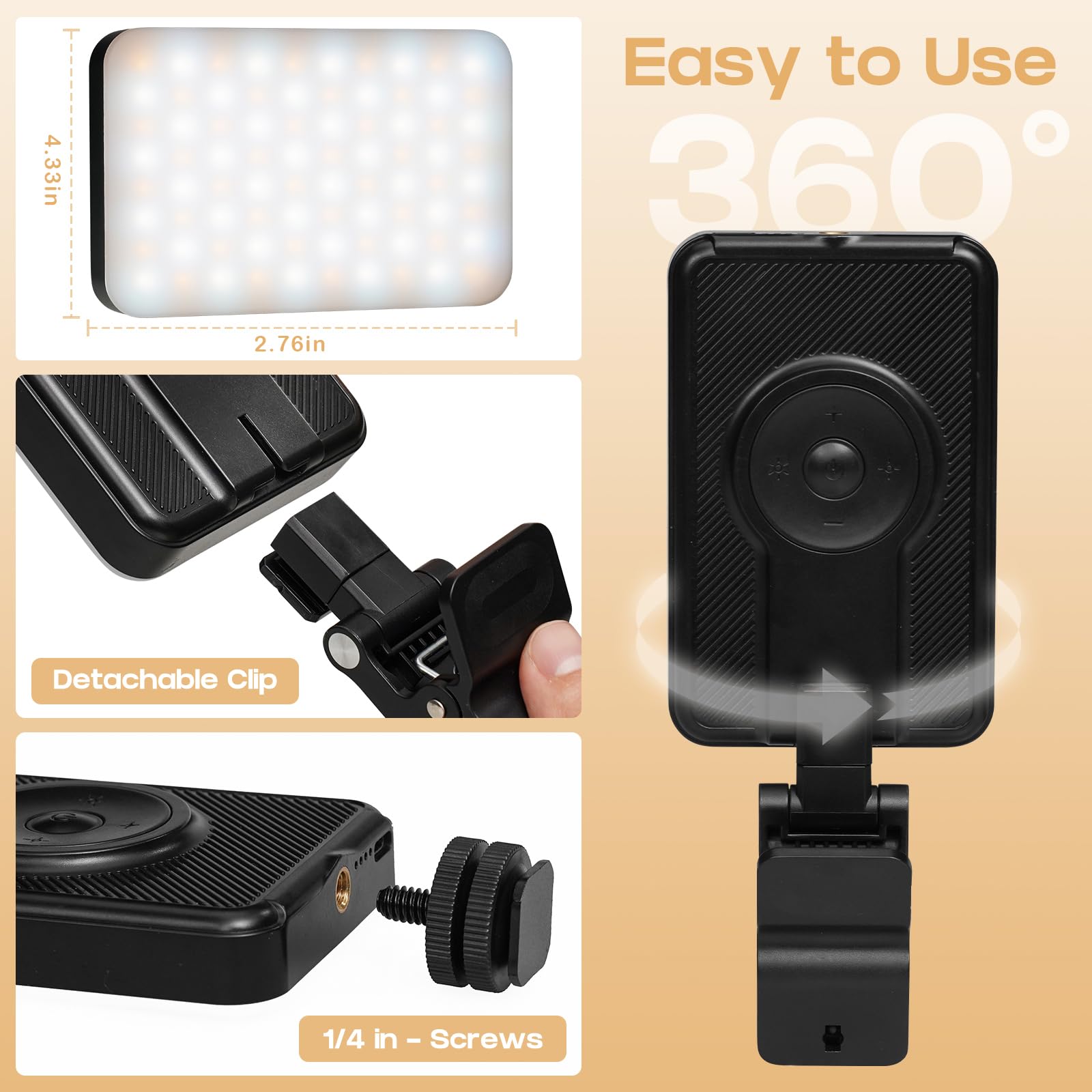 RealPlus Luce Selfie Clip 80 LED Nero 2000mAh