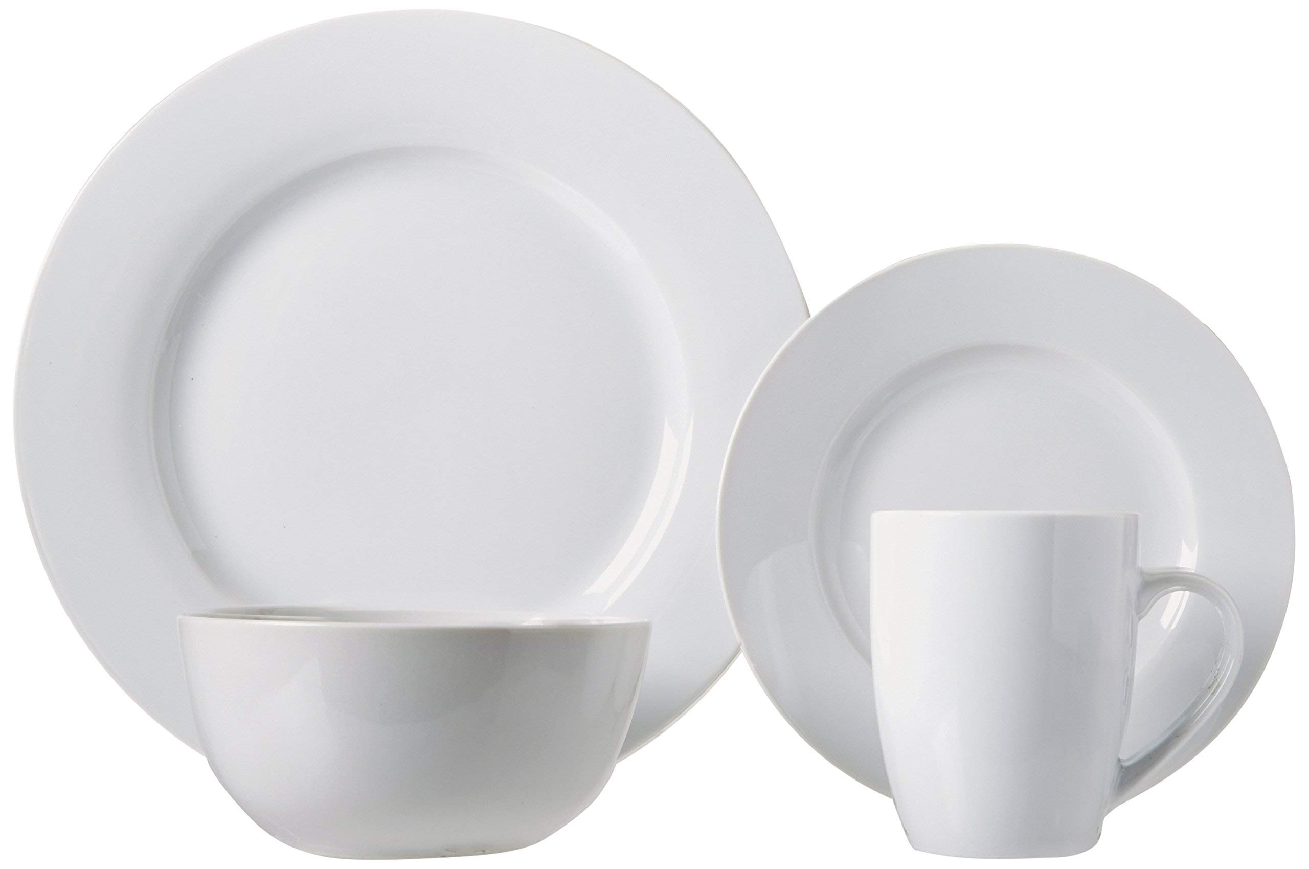 Amazon Basics Servizio Tavola 16 Piatti + 20 Posate per 4 Bianco