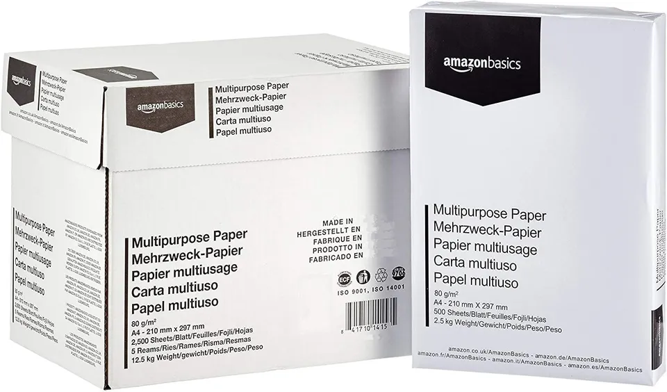 Amazon Basics Carta da Stampa Multiuso A4 80g 2500 Fogli Bianca