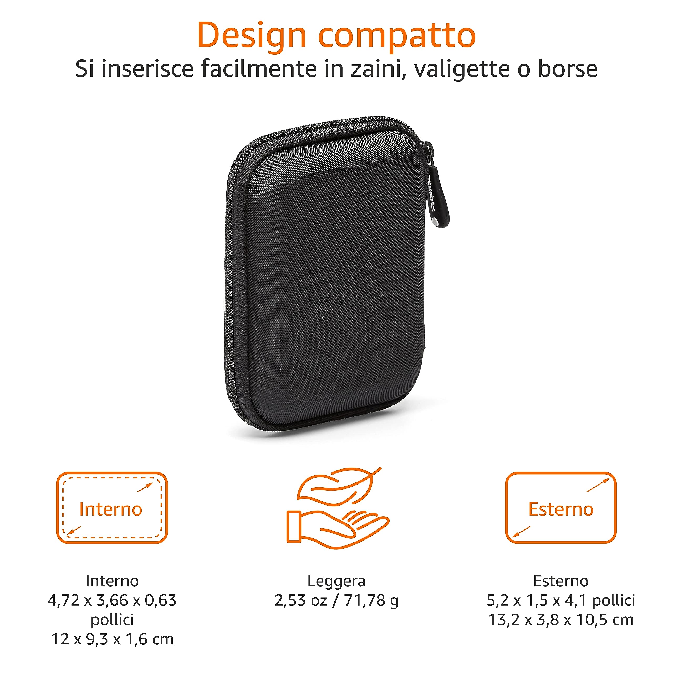 AmazonBasics Custodia Rigida HDD My Passport Nera