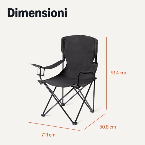 Amazon Basics Sedie Campeggio Pieghevoli Nere 2 Pezzi Acciaio