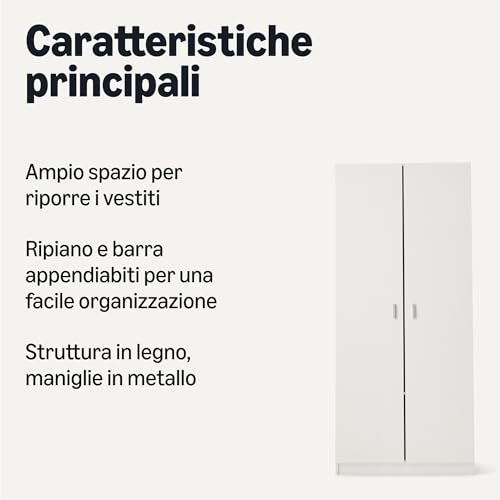 AmazonBasics Guardaroba Legno 2 Ante Bianco 80x180 cm