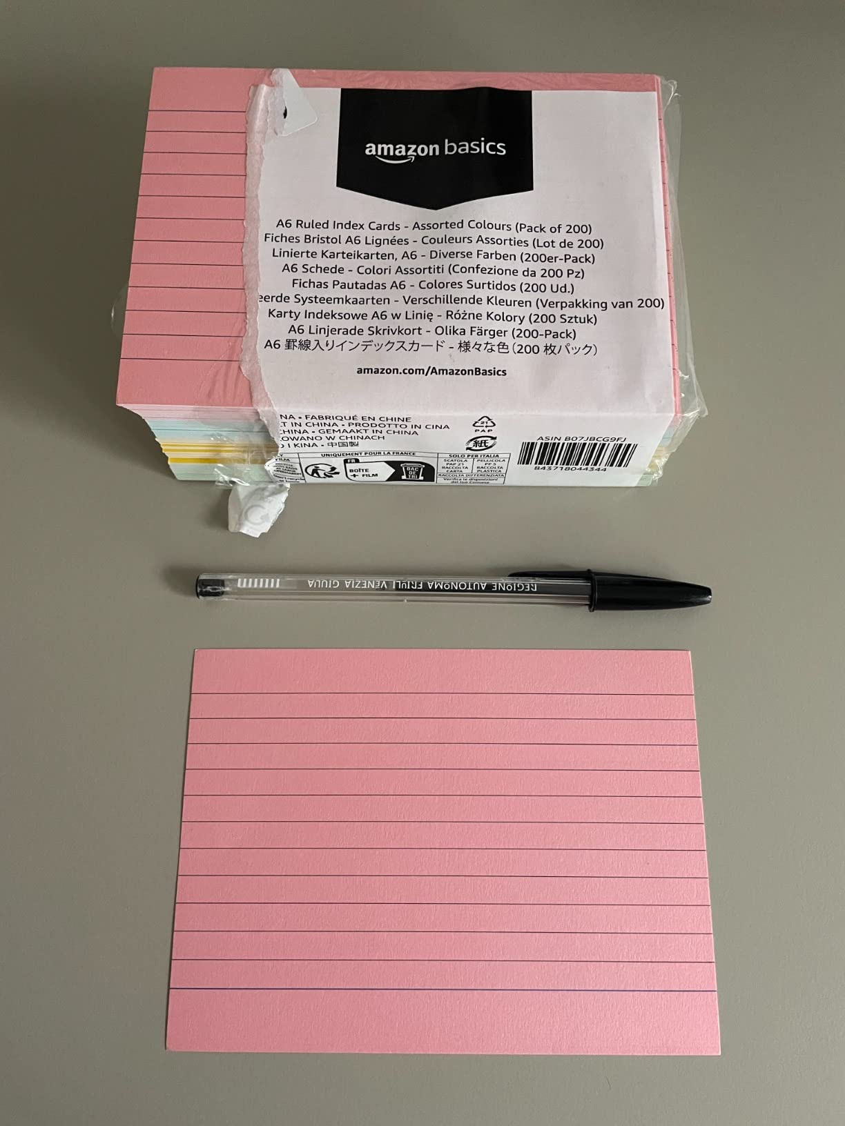 Amazon Basics Cartoncini A6 a Righe Fluo da 200 Pezzi
