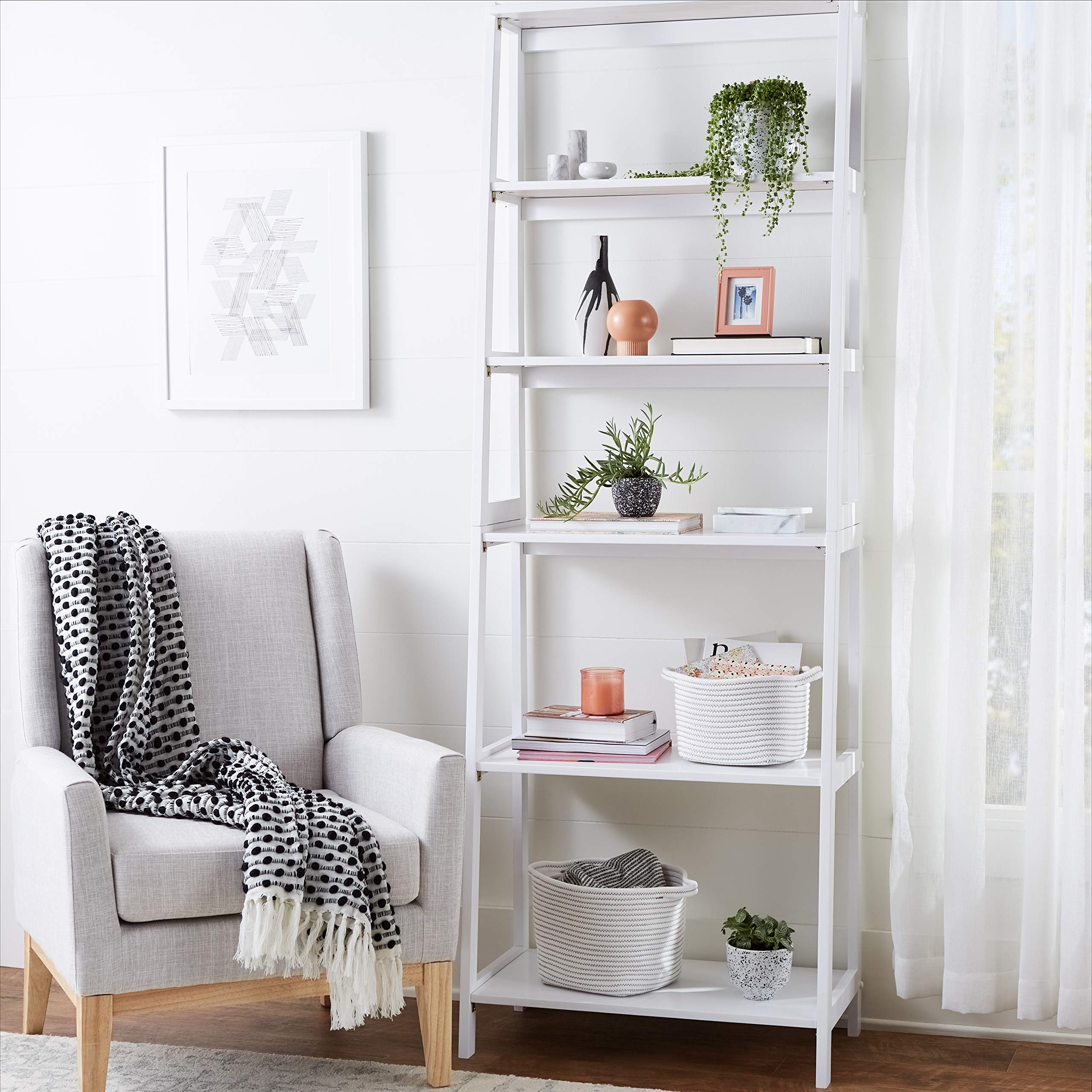 Amazon Basics Libreria 5 Ripiani Legno Massello Bianco 189 cm