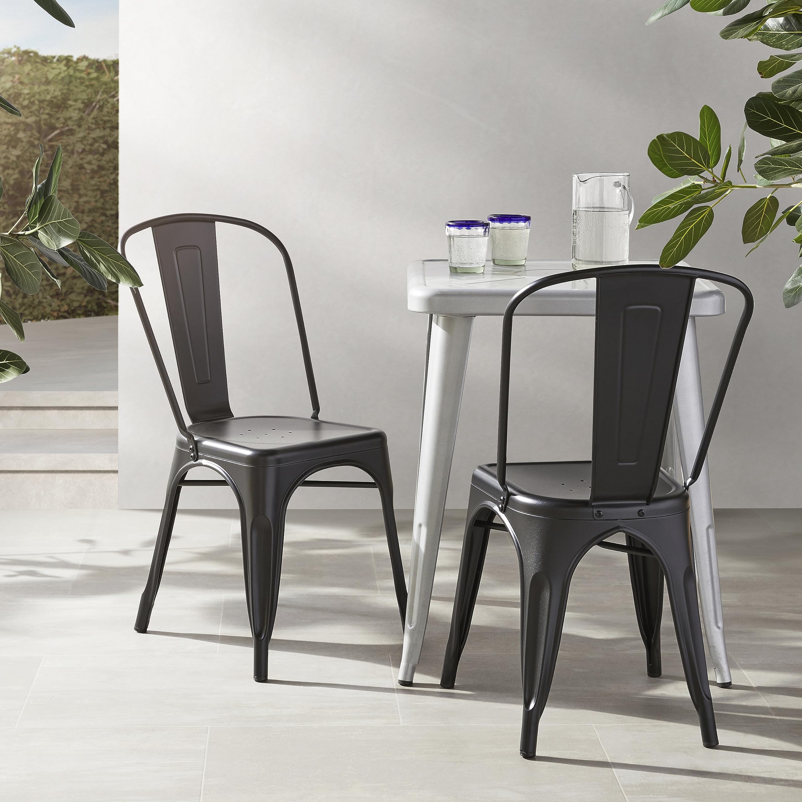 Amazon Basics Sedie Metallo Nere Impilabili Set 4 Pezzi Interno Esterno